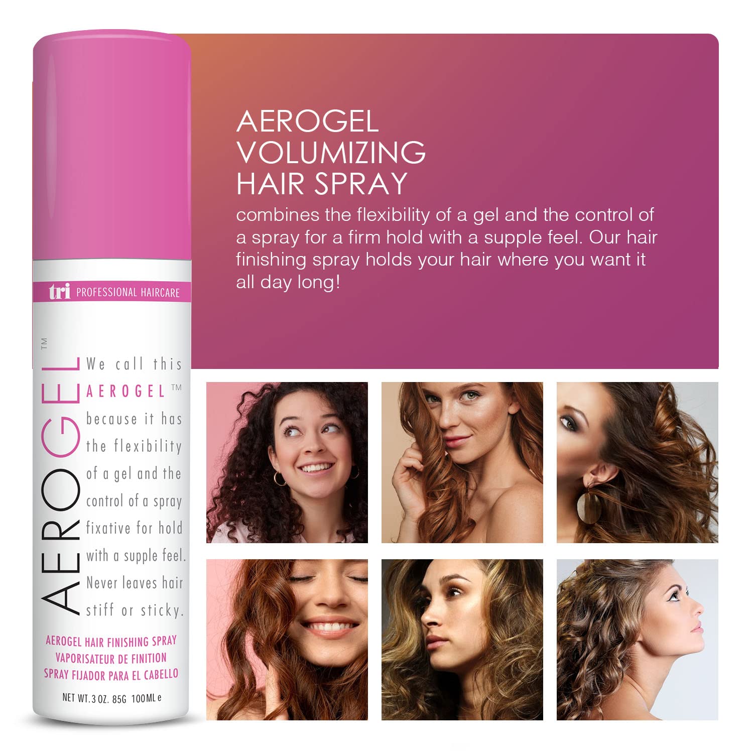 SPRAY FIJADOR TRI DESIGN AEROGEL STRONG HOLD VOLUMIZING 3 OZ PACK X2 - 3