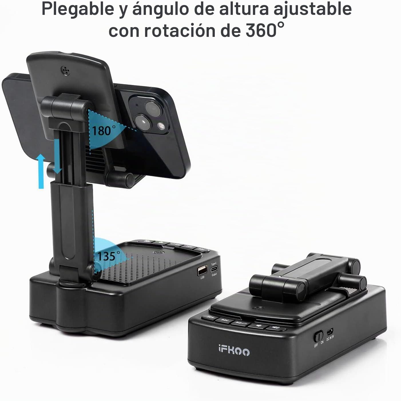PARLANTE PORTÁTIL BLUETOOTH 5.3 CON SOPORTE PARA TELÉFONO IFKOO - 3