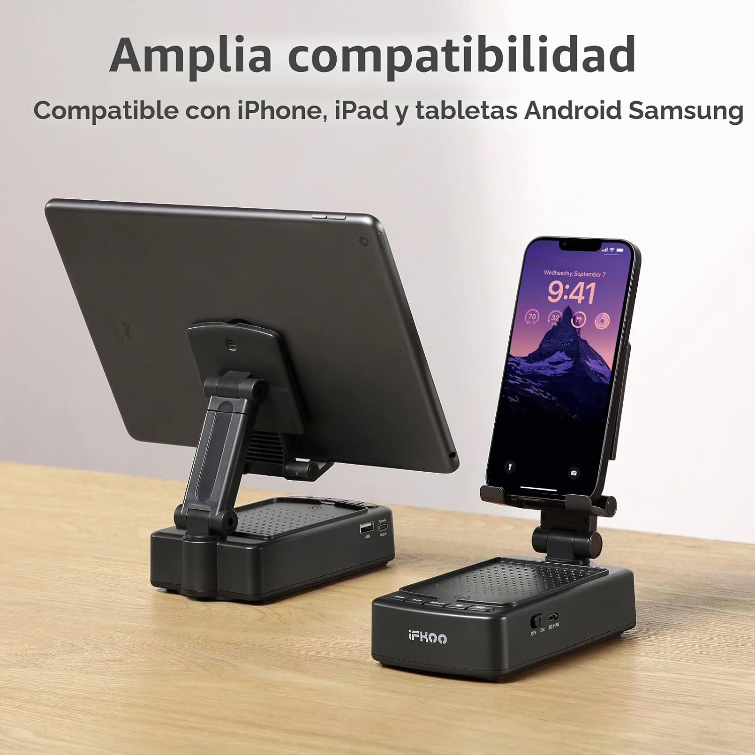 PARLANTE PORTÁTIL BLUETOOTH 5.3 CON SOPORTE PARA TELÉFONO IFKOO - 5