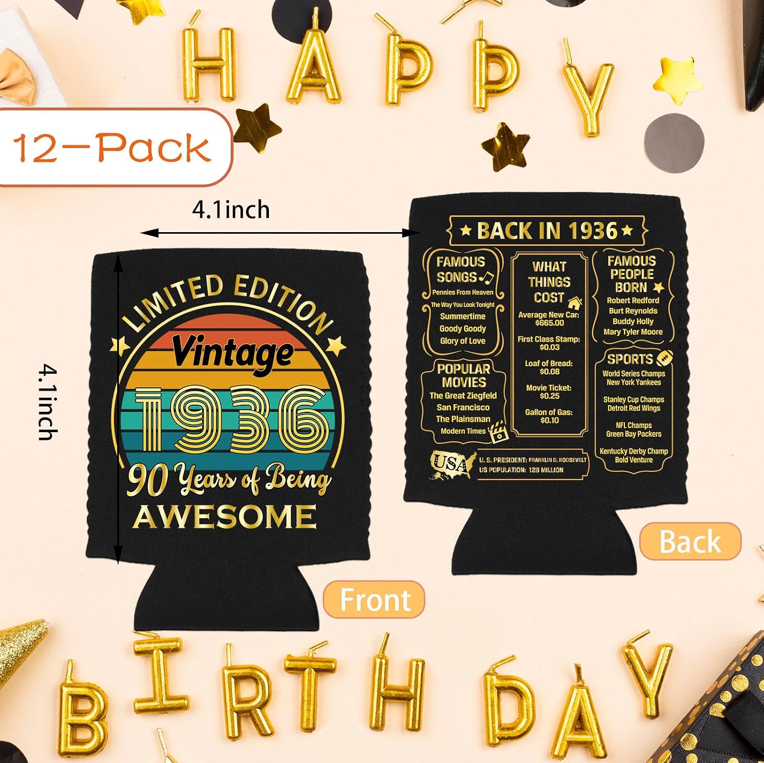 YANGMICS ENFRIADOR DE LATAS PACK DE 12 ANIVERSARIO 90 AÑOS NEGRO Y DORADO - 2