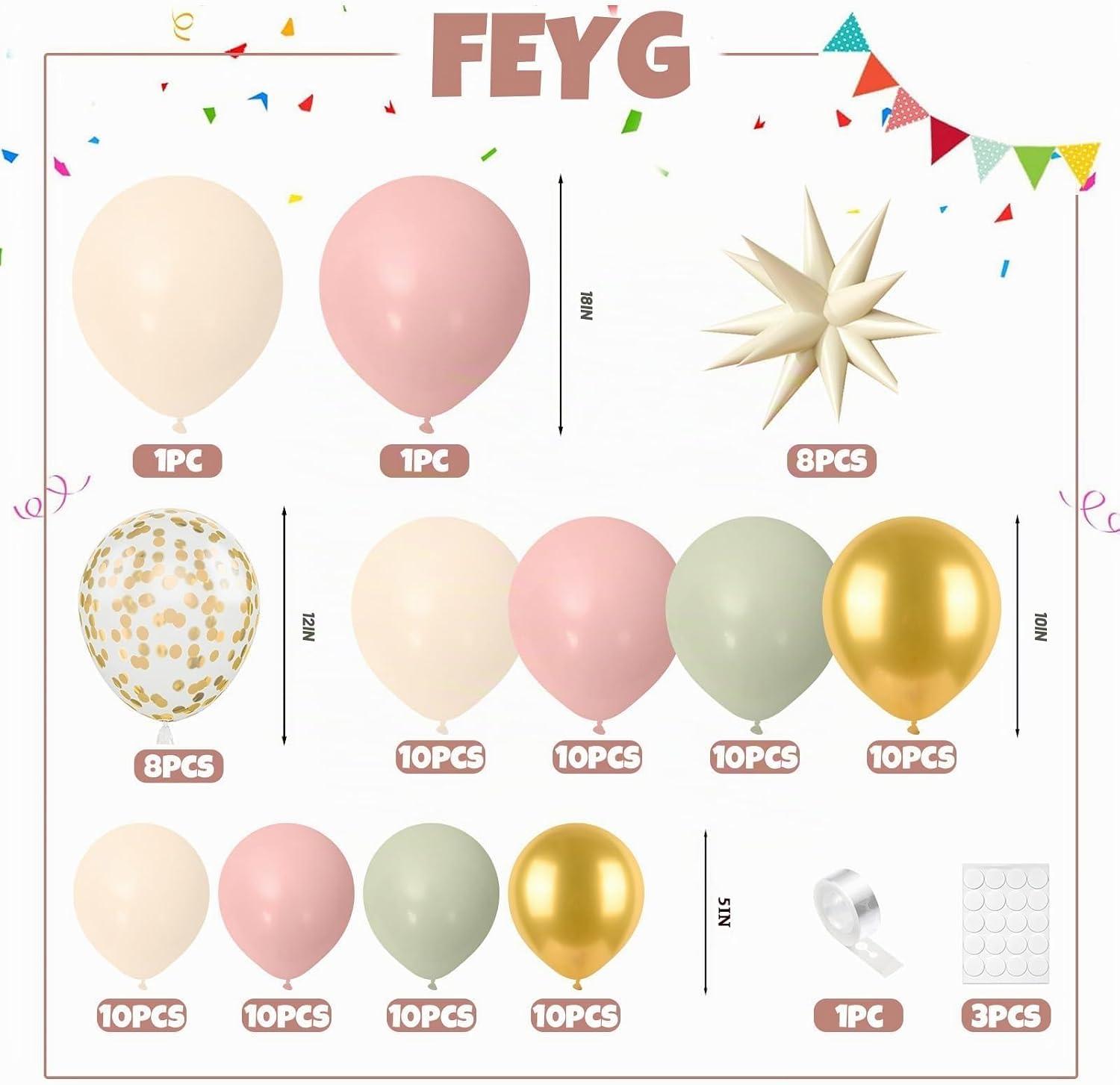 KIT DE GUIRNALDA DE GLOBOS VERDE SALVIA Y ROSA FEYG - 2