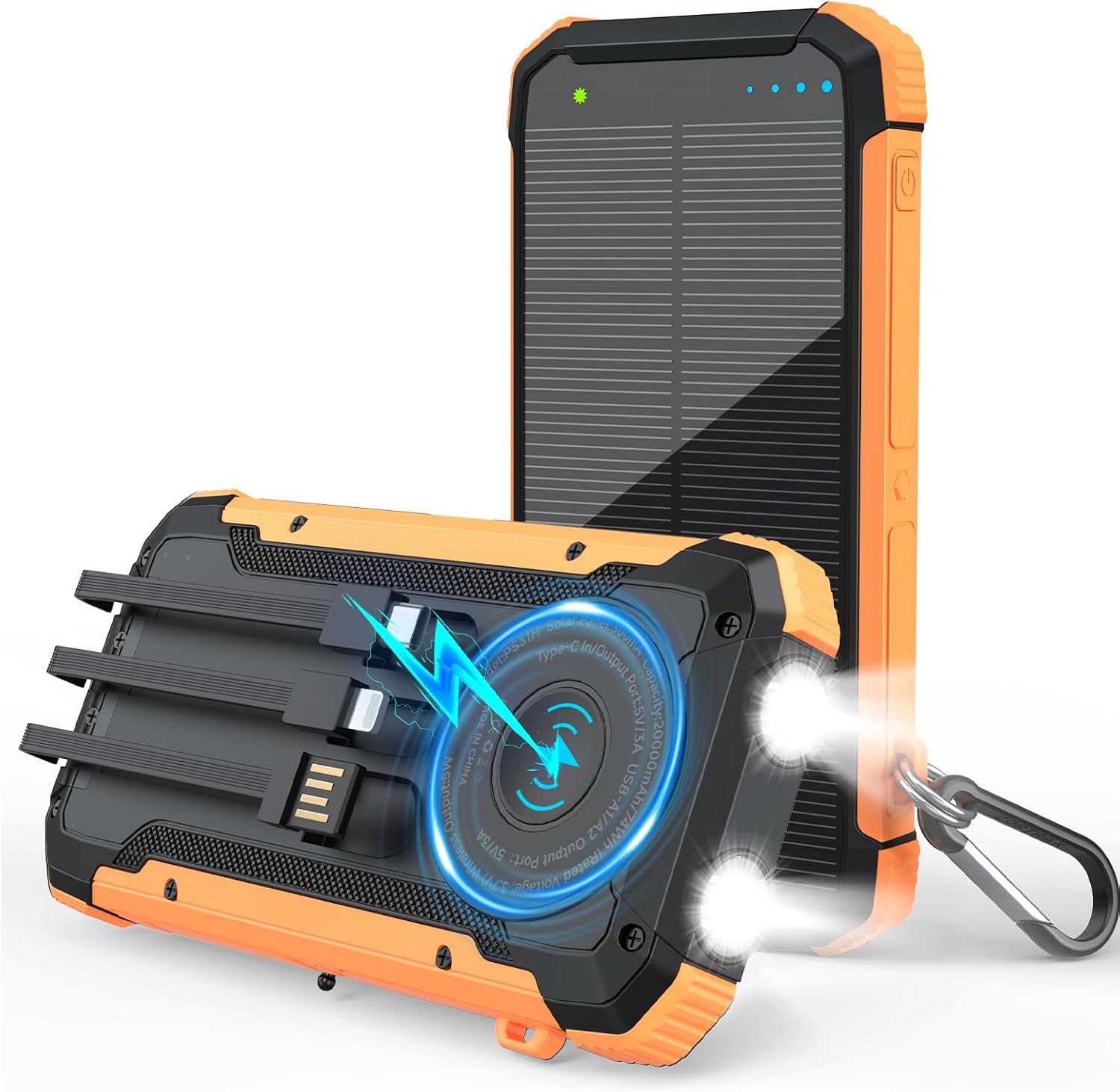 BATERÍA EXTERNA SOLAR LUVKNIT 20000MAH CON 3 CABLES INTEGRADOS Y CARGA INALÁMBRICA - 1