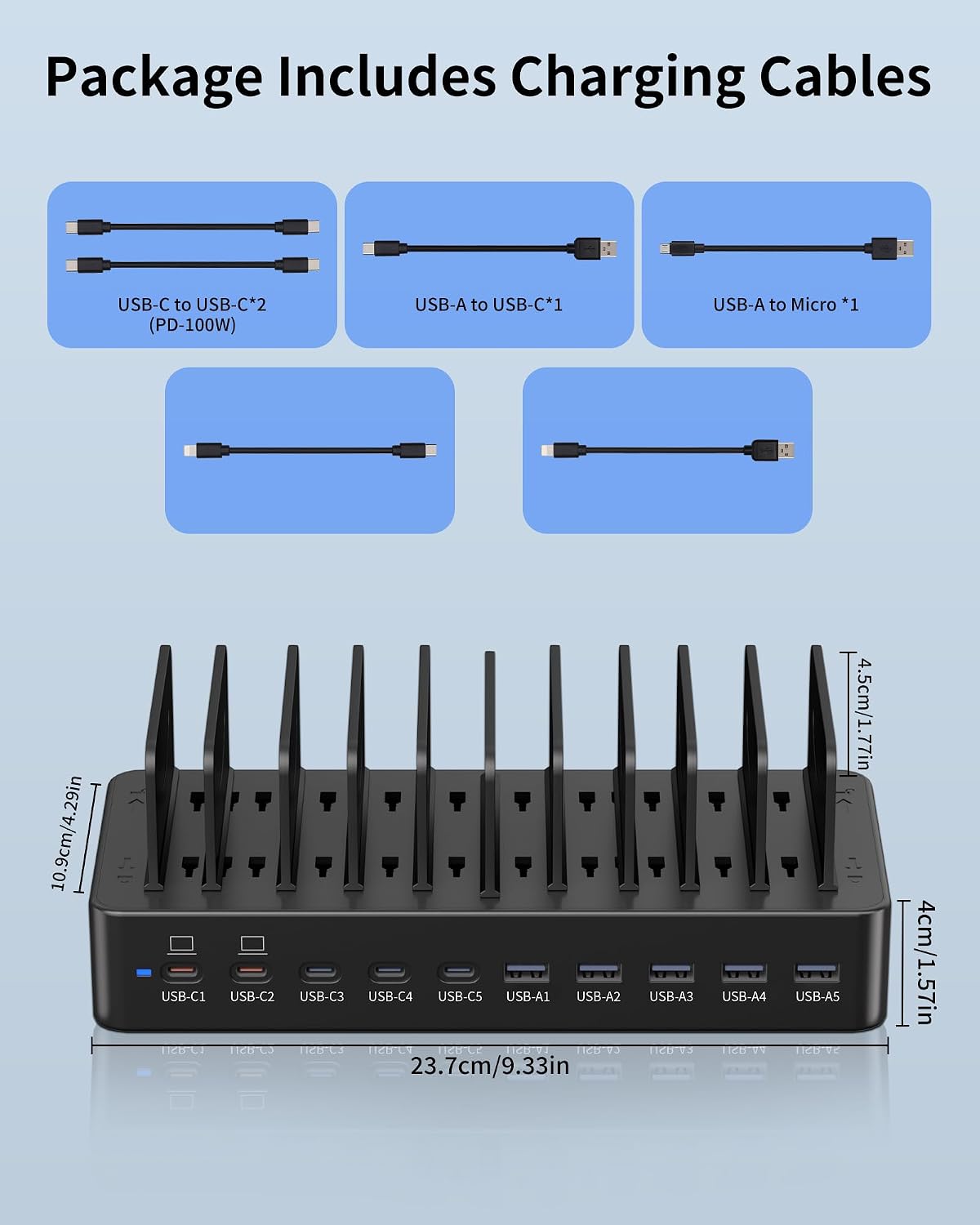 ESTACIÓN DE CARGA MIZCCDEM 10 PUERTOS USB-C 580W PARA MÚLTIPLES DISPOSITIVOS - 5