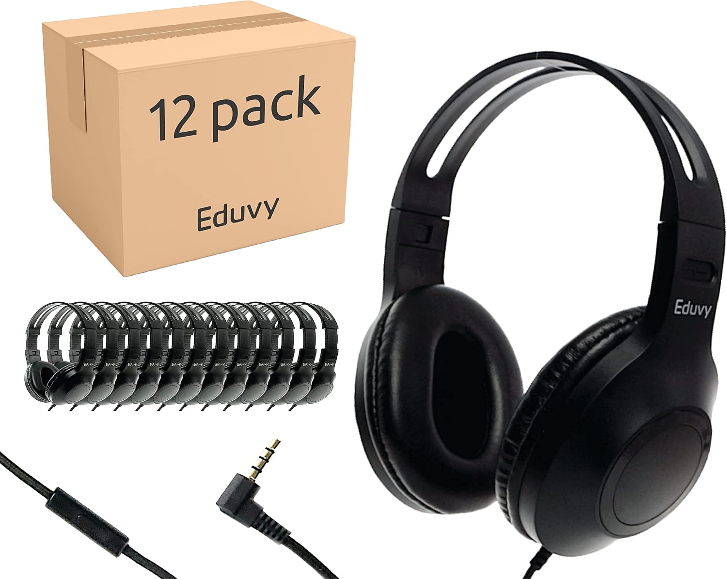 AUDÍFONOS ESCOLARES EDUVY EDSPIRED CON MICRÓFONO INTEGRADO PACK 12 UNIDADES CABLE 6 FT NEGRO - 1