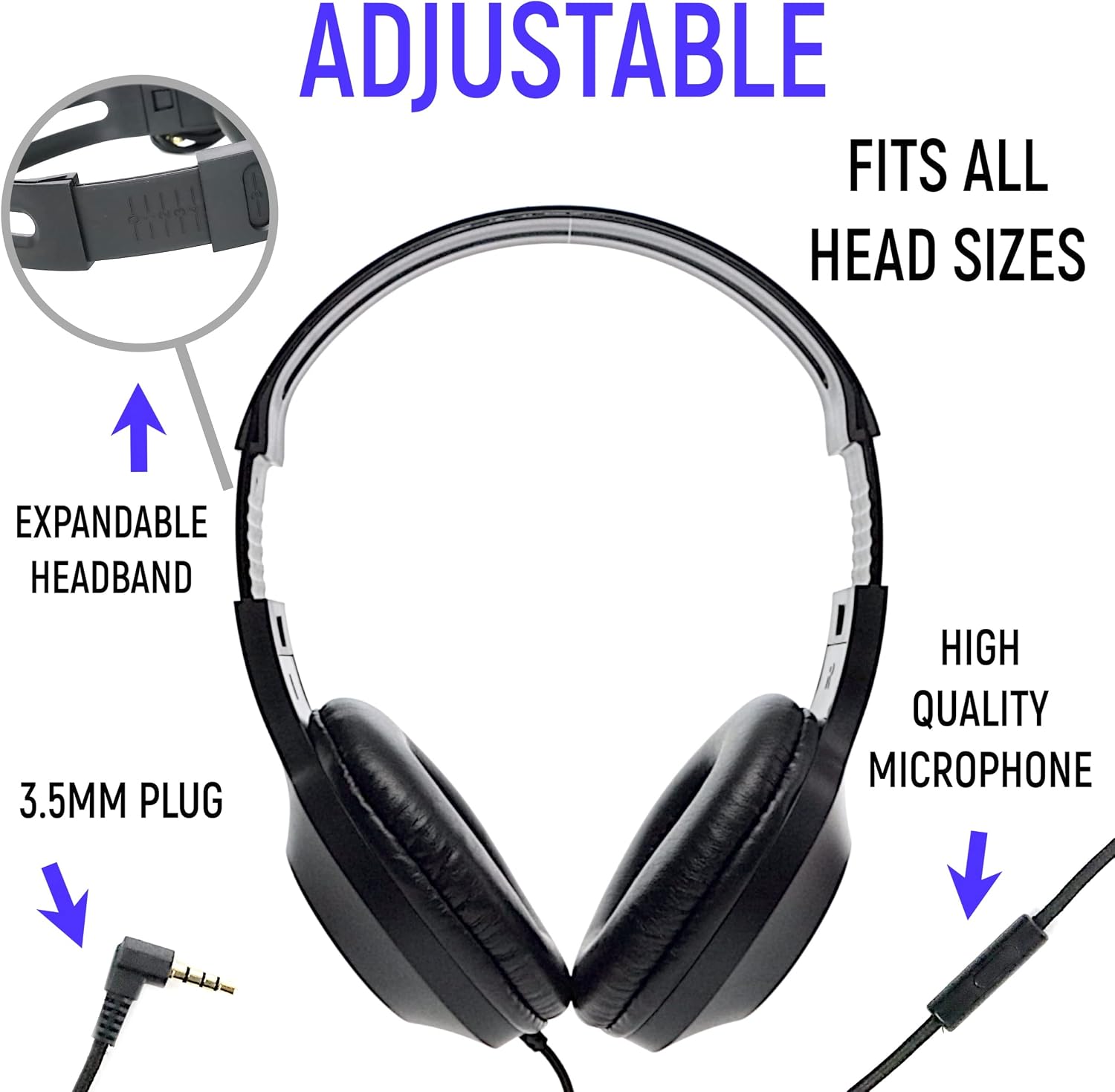 AUDÍFONOS ESCOLARES EDUVY EDSPIRED CON MICRÓFONO INTEGRADO PACK 12 UNIDADES CABLE 6 FT NEGRO - 4