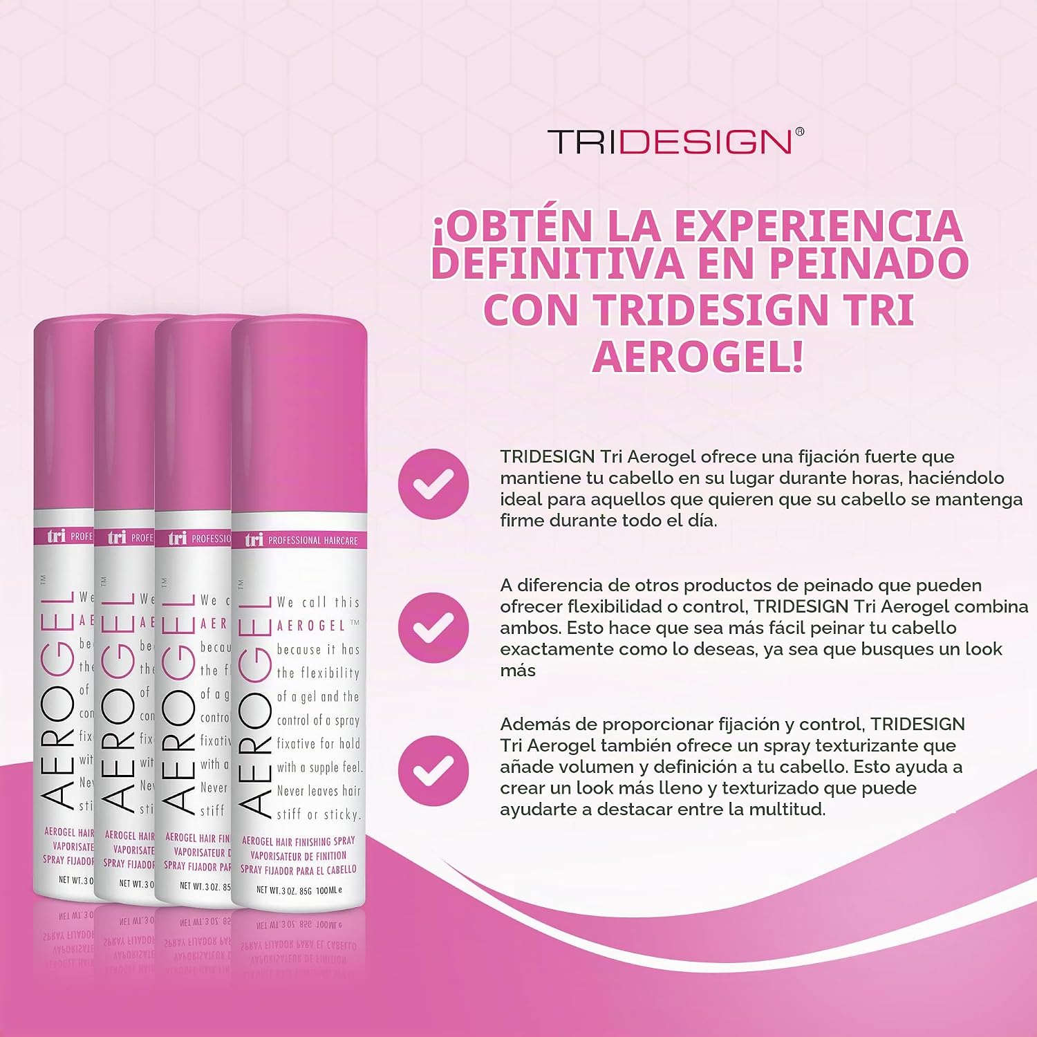 SPRAY FIJADOR AEROGEL TRI DESIGN STRONG HOLD VOLUMIZING 3 OZ PACK X4 - 2