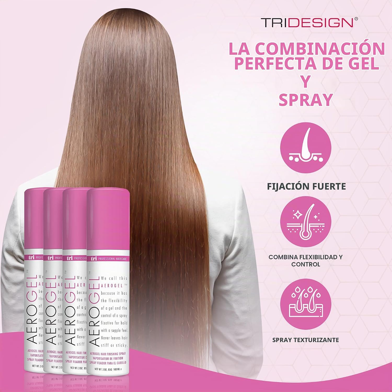 SPRAY FIJADOR AEROGEL TRI DESIGN STRONG HOLD VOLUMIZING 3 OZ PACK X4 - 3