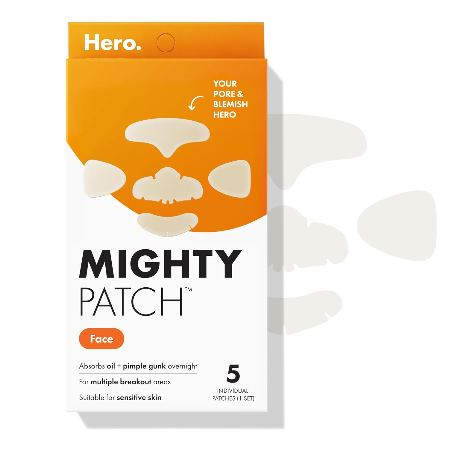 MASCARILLA FACIAL MIGHTY PATCH HERO COSMETICS XL HIDROCLOIDE PARA ACNÉ, 5 UNIDADES - 1