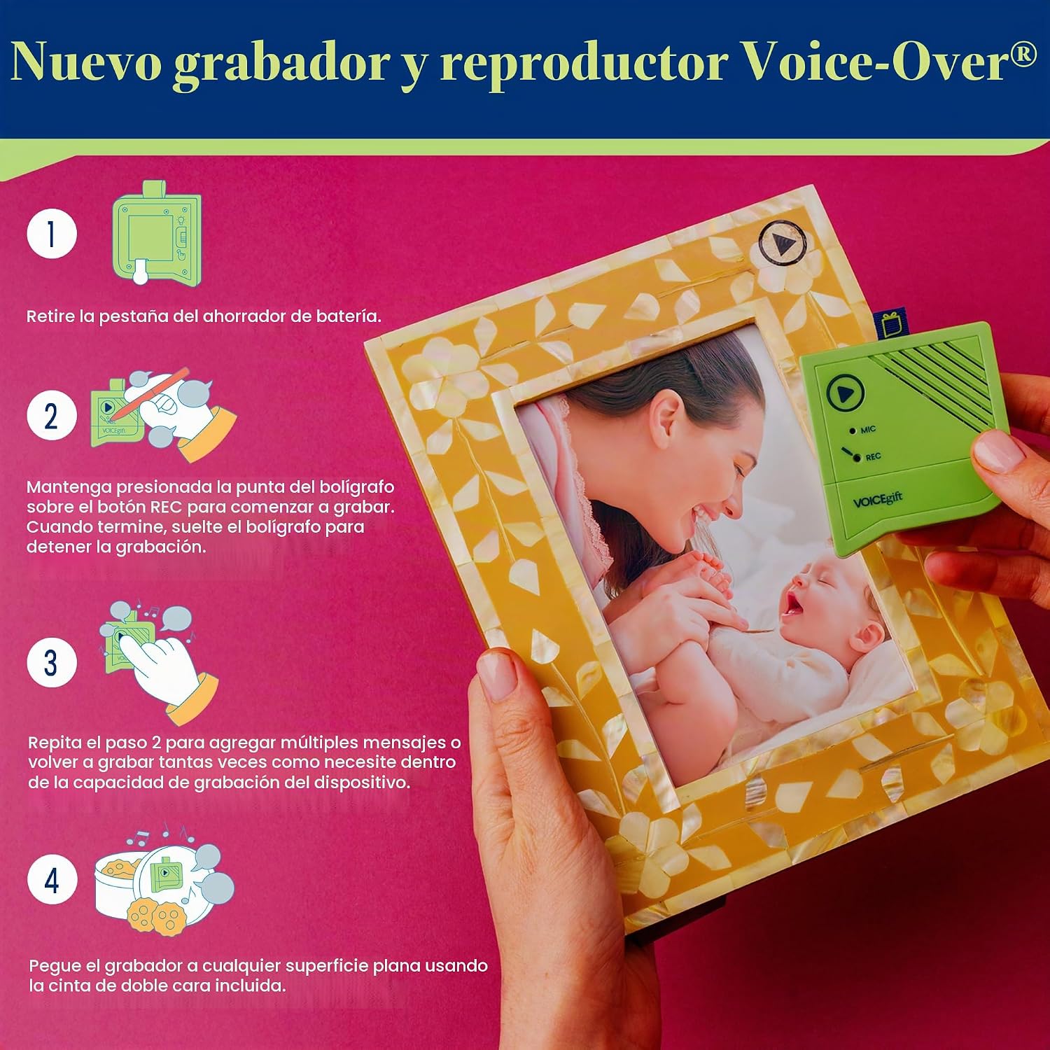 GRABADORA DE VOZ VOICEGIFT VOICE-OVER MINI PARA MARCOS DE FOTOS, PACK DE 2 UNIDADES - 5