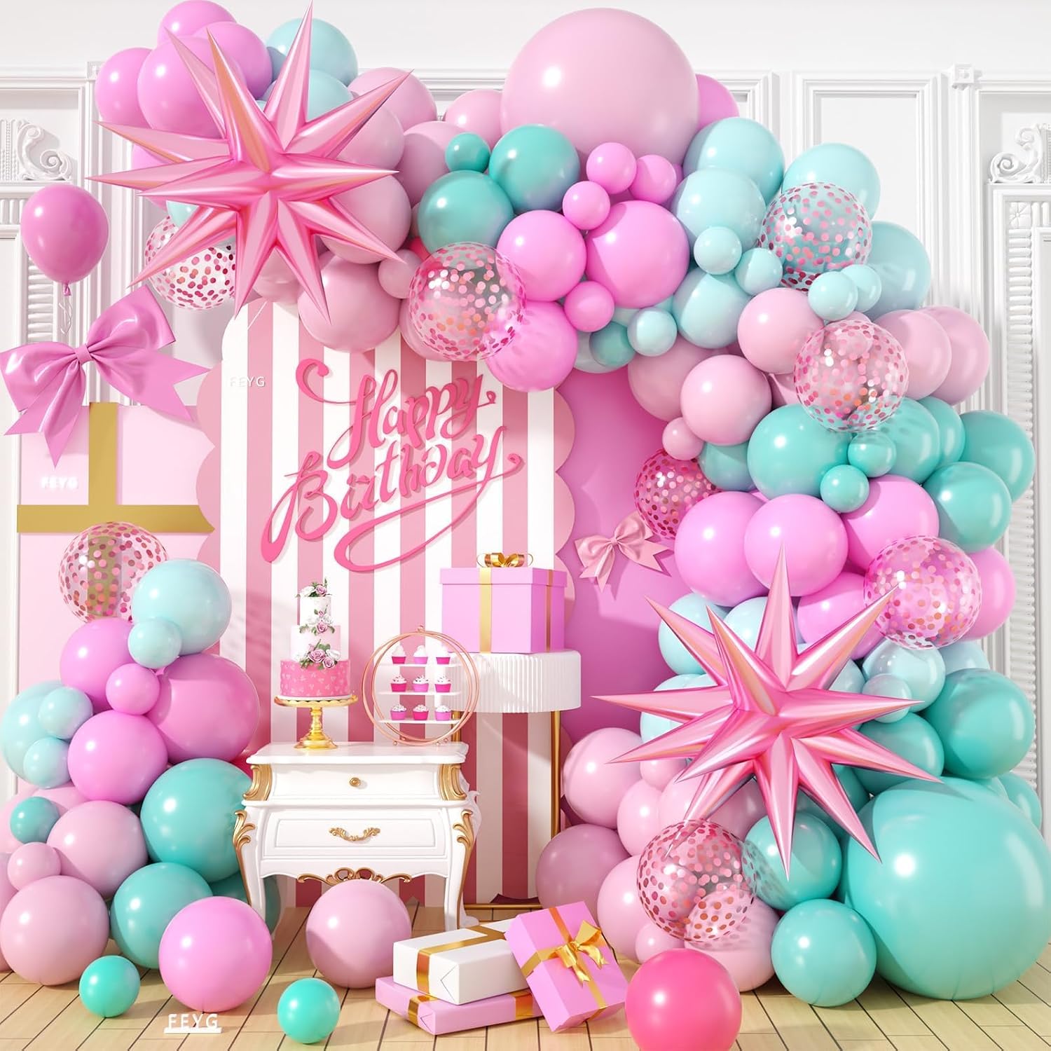 KIT DE GUIRNALDA DE GLOBOS ROSA Y TURQUESA PASTEL LÁTEX - 1