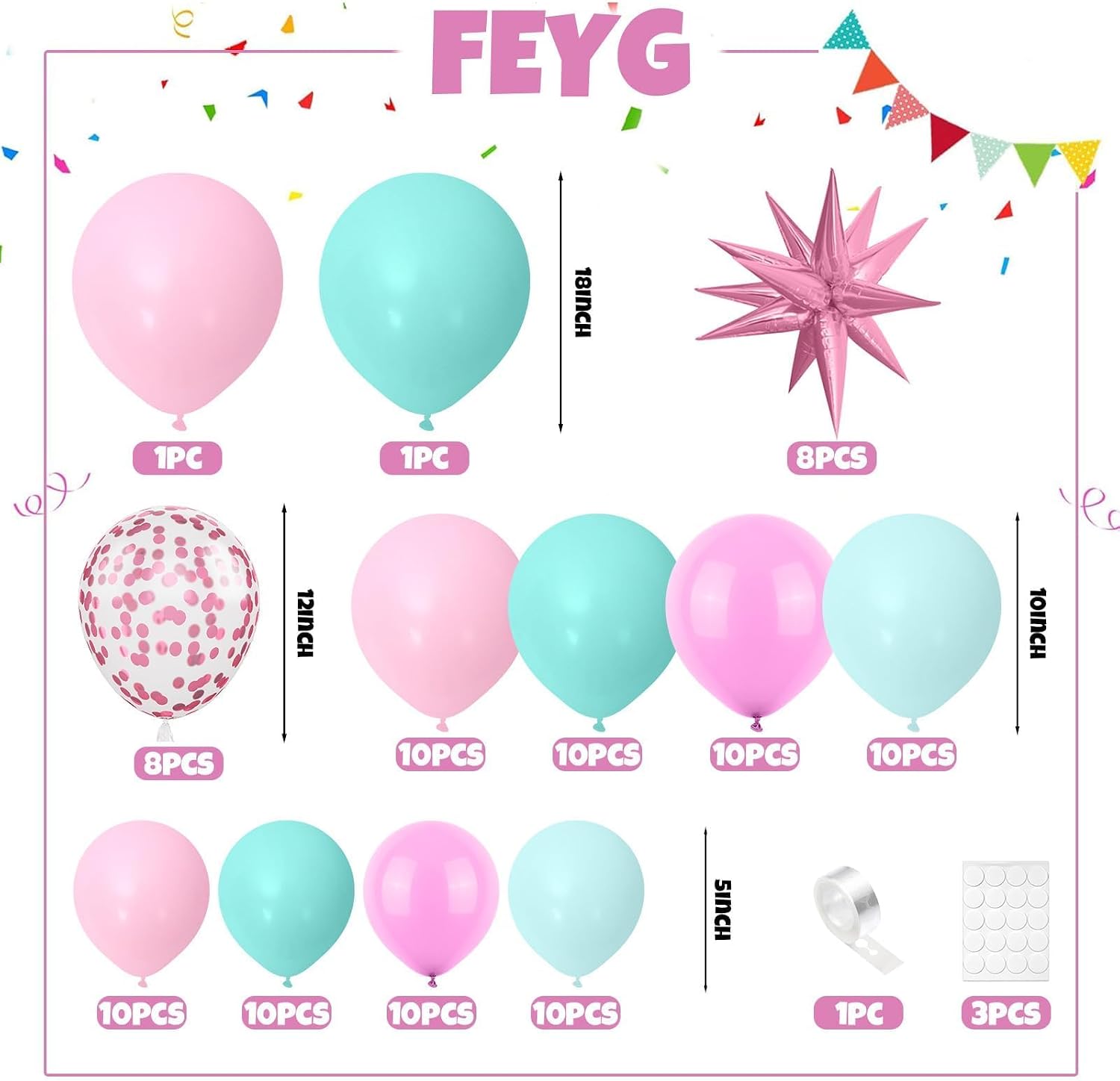 KIT DE GUIRNALDA DE GLOBOS ROSA Y TURQUESA PASTEL LÁTEX - 2
