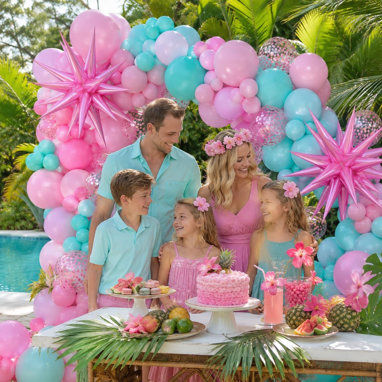 KIT DE GUIRNALDA DE GLOBOS ROSA Y TURQUESA PASTEL LÁTEX - 3
