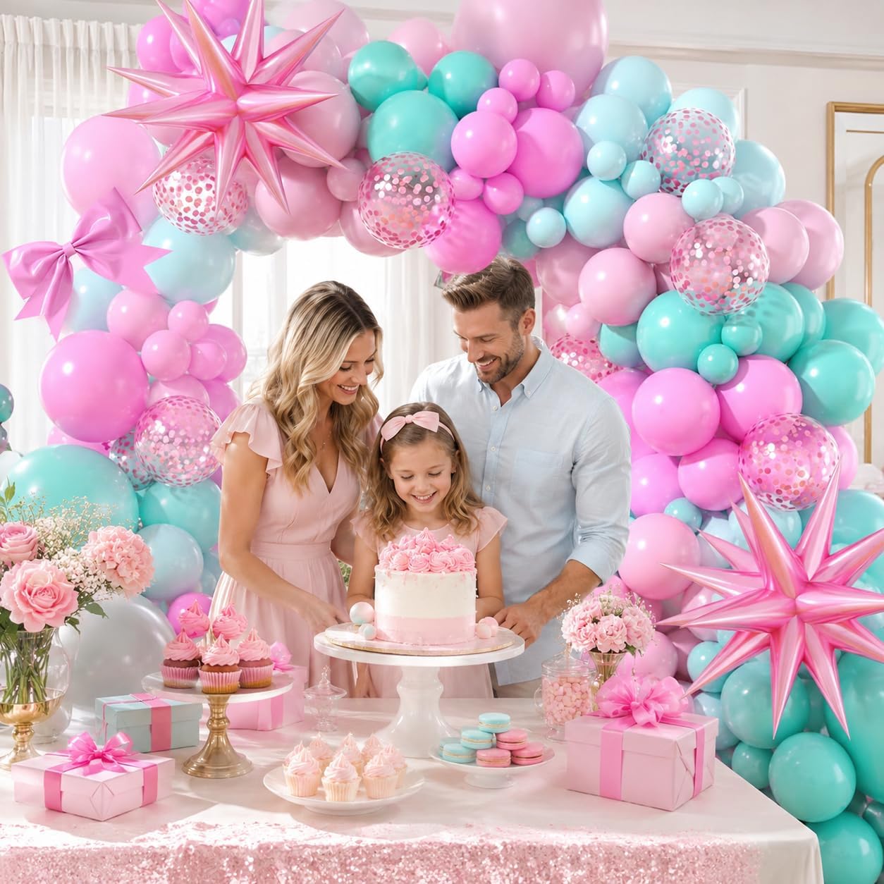 KIT DE GUIRNALDA DE GLOBOS ROSA Y TURQUESA PASTEL LÁTEX - 4
