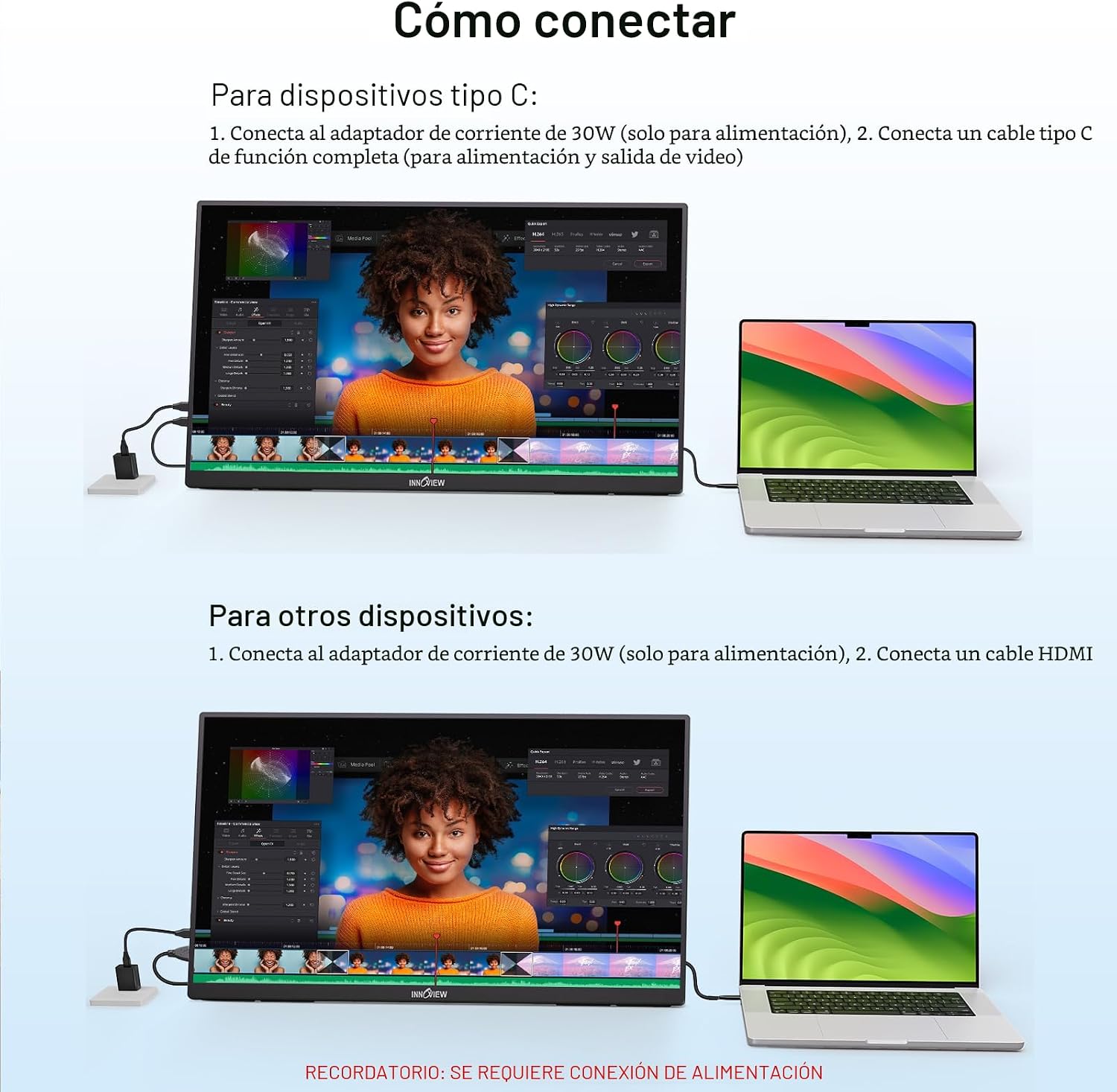 MONITOR PORTÁTIL INNOVIEW 23.8 PULGADAS FHD 144HZ USB-C HDMI - 5