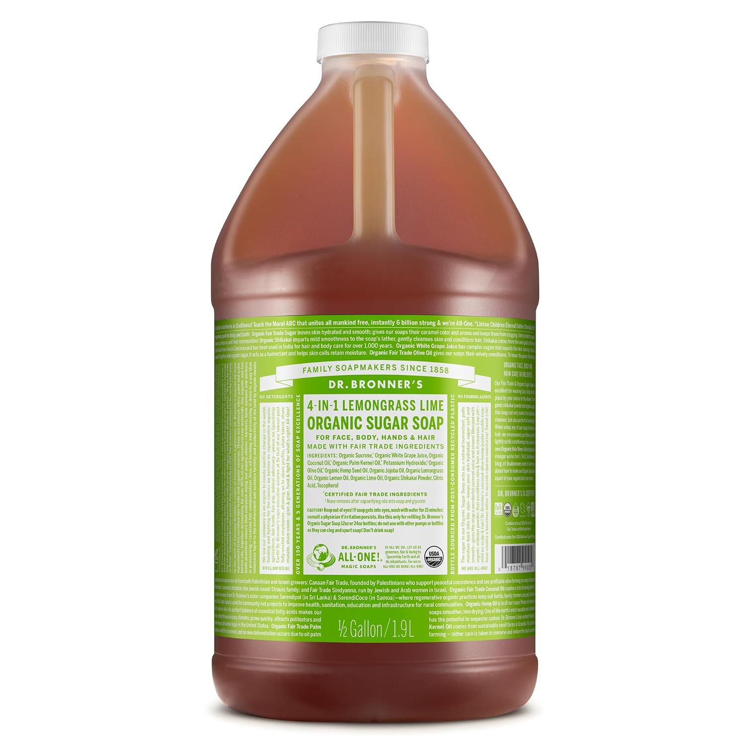 JABÓN LÍQUIDO ORGÁNICO DR. BRONNER'S SUGAR SOAP LEMONGRASS 64 OZ - 1