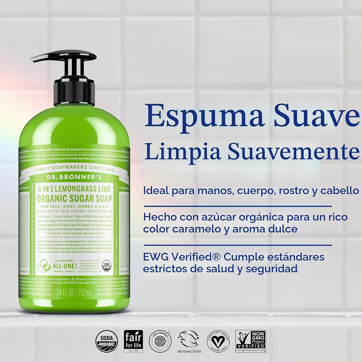 JABÓN LÍQUIDO ORGÁNICO DR. BRONNER'S SUGAR SOAP LEMONGRASS 64 OZ - 2