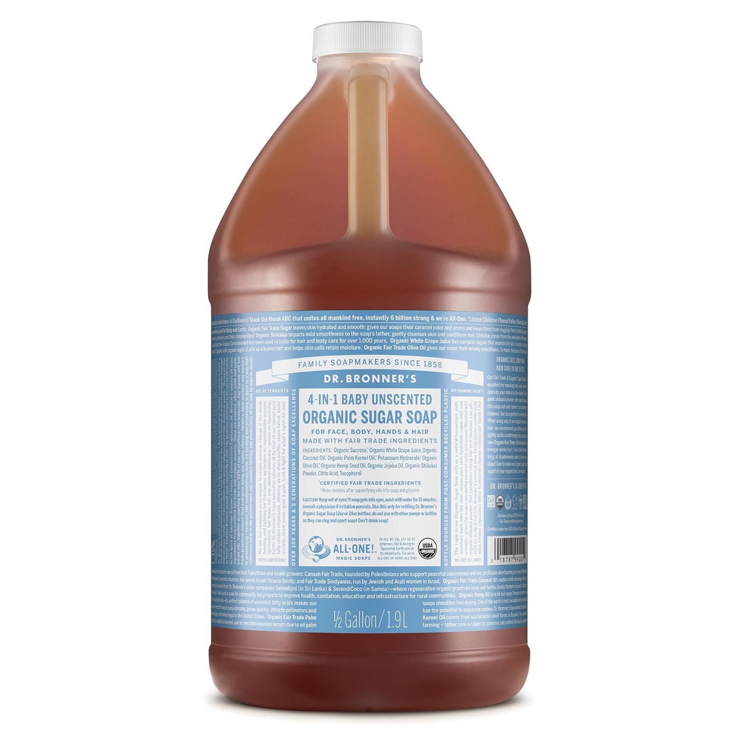 JABÓN LÍQUIDO DR. BRONNER'S ORGANIC SUGAR BABY SIN AROMA 64 OZ - 1