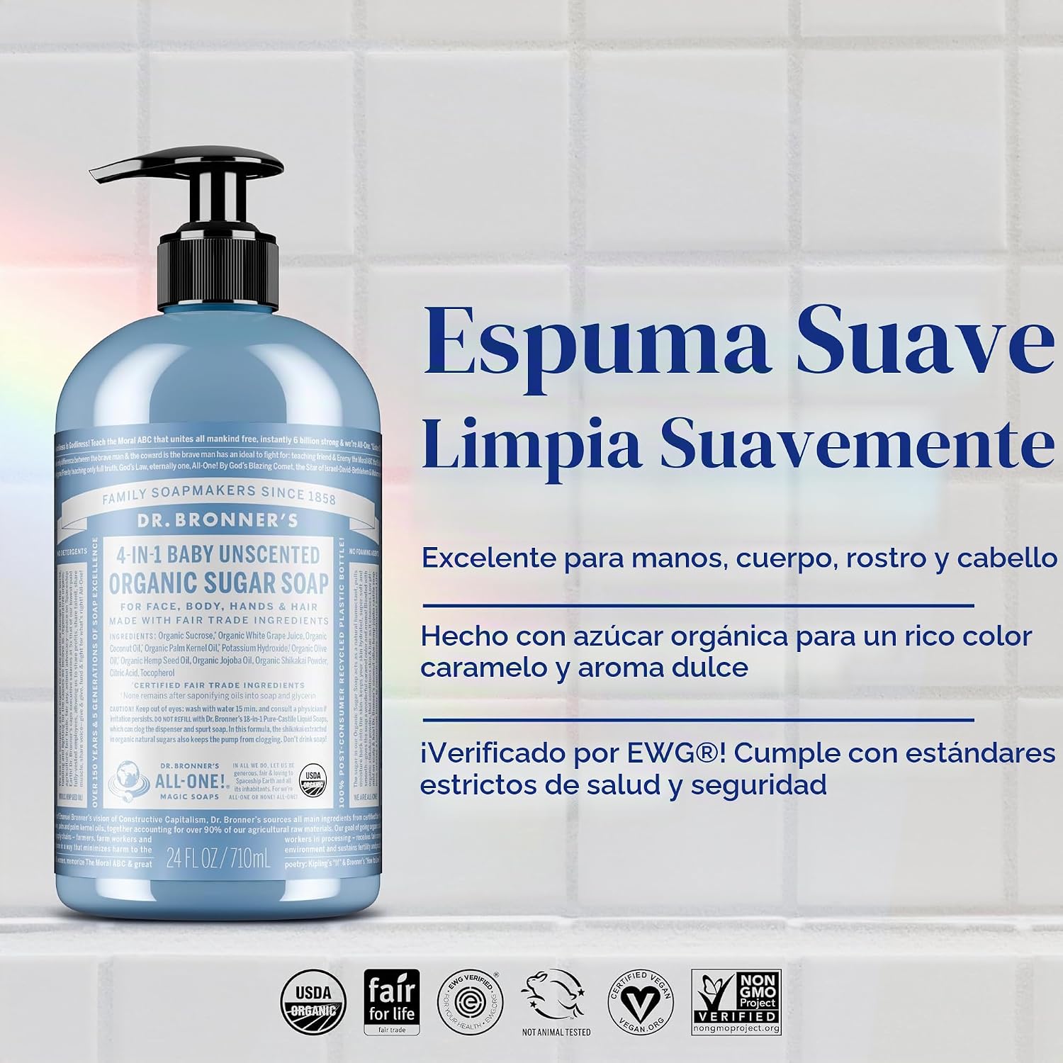JABÓN LÍQUIDO DR. BRONNER'S ORGANIC SUGAR BABY SIN AROMA 64 OZ - 2