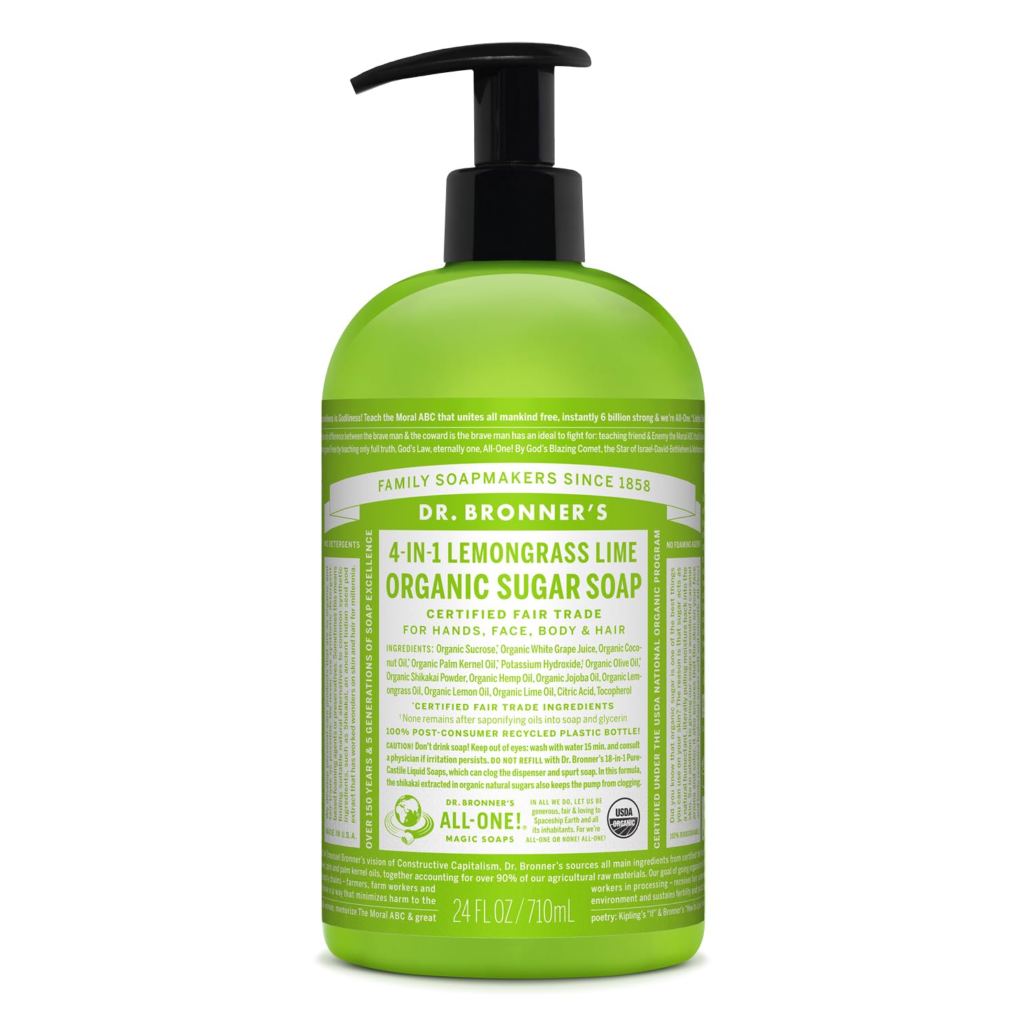 JABÓN LÍQUIDO ORGÁNICO DR. BRONNER'S SUGAR SOAP LEMONGRASS 24 OZ - 1
