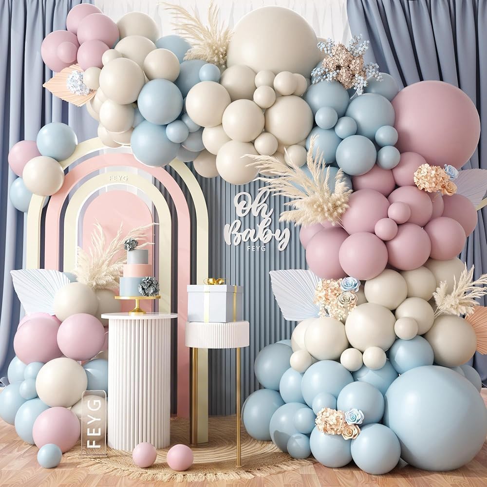KIT GUIRNALDA DE GLOBOS GENDER REVEAL ROSA POLVO AZUL NUDE BOHO - 1