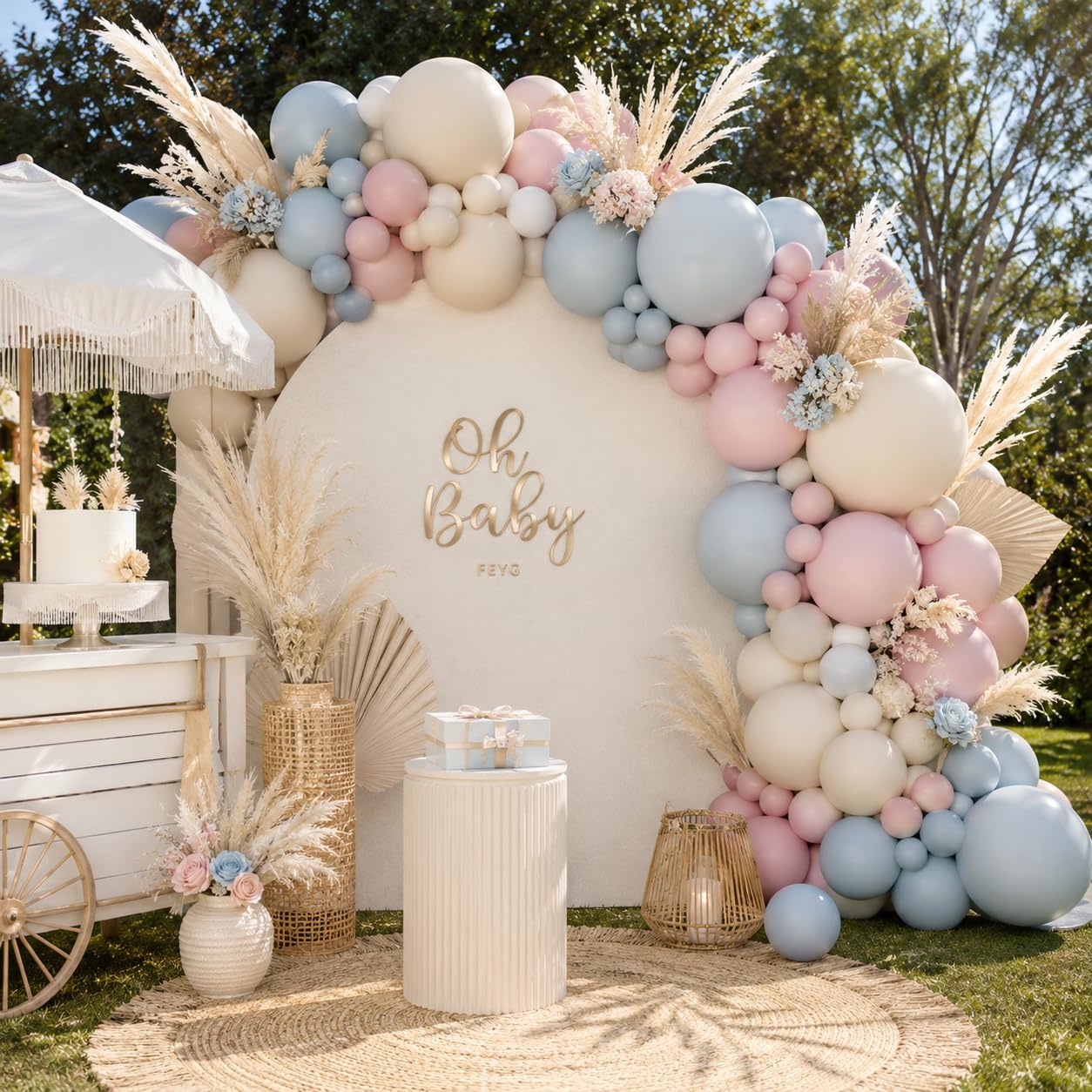 KIT GUIRNALDA DE GLOBOS GENDER REVEAL ROSA POLVO AZUL NUDE BOHO - 3