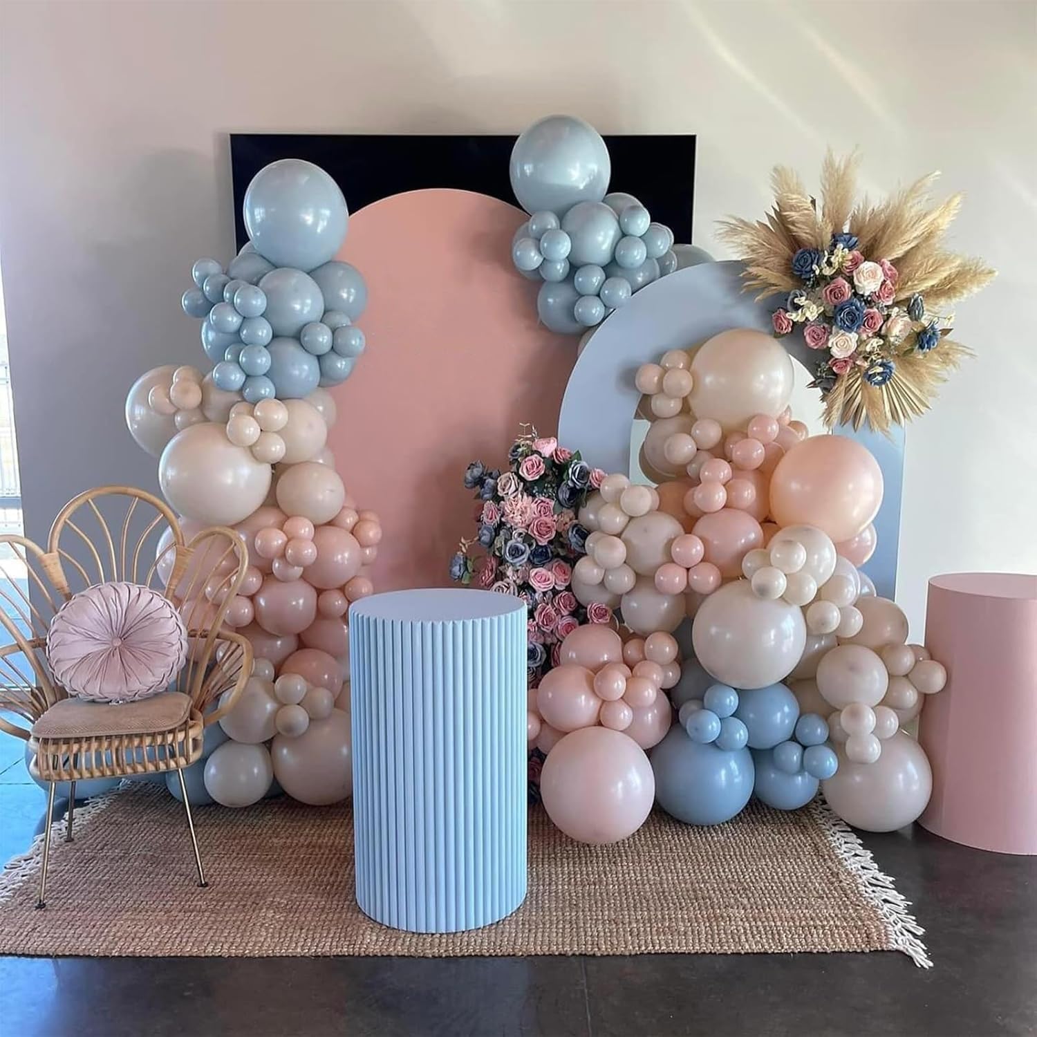 KIT GUIRNALDA DE GLOBOS GENDER REVEAL ROSA POLVO AZUL NUDE BOHO - 4