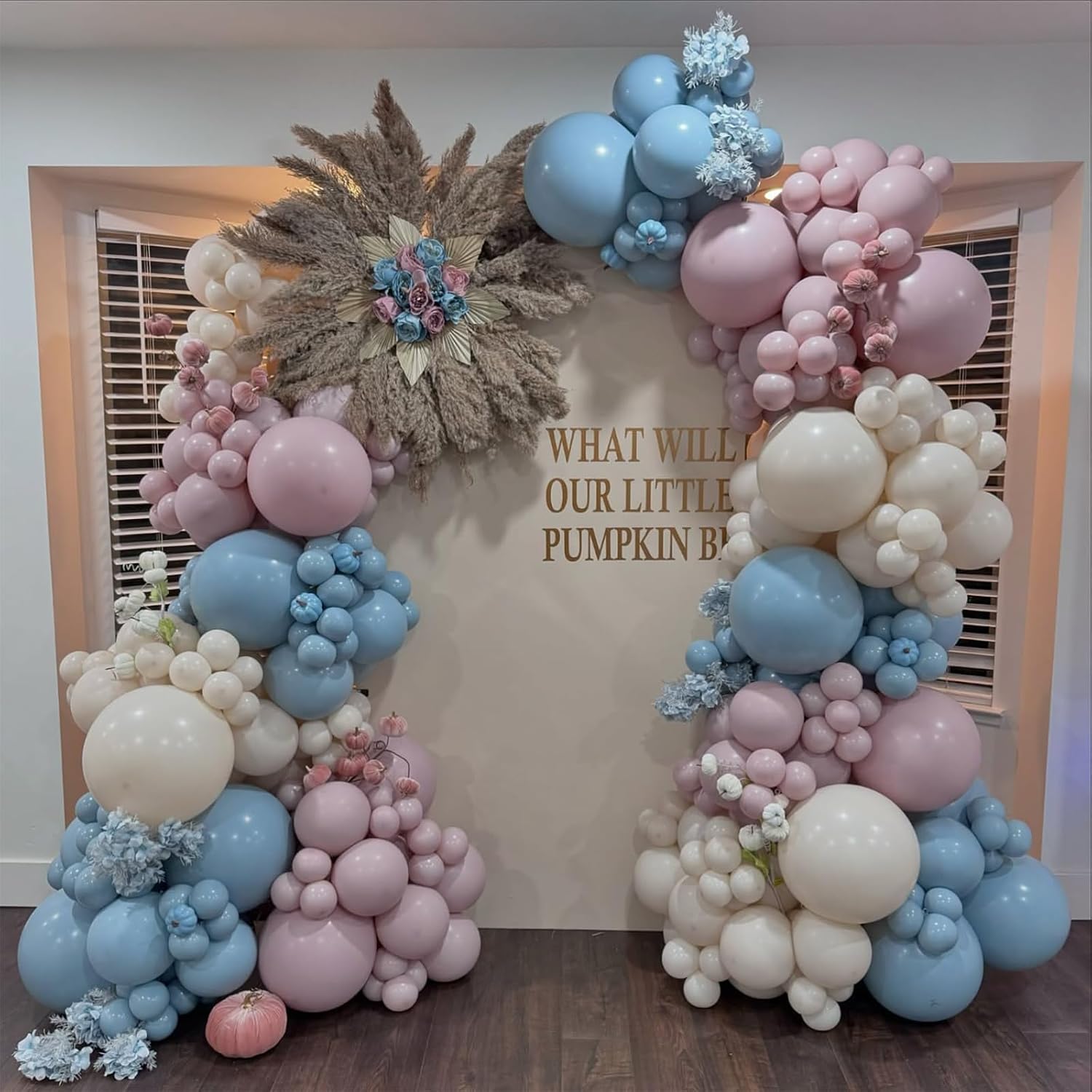 KIT GUIRNALDA DE GLOBOS GENDER REVEAL ROSA POLVO AZUL NUDE BOHO - 5