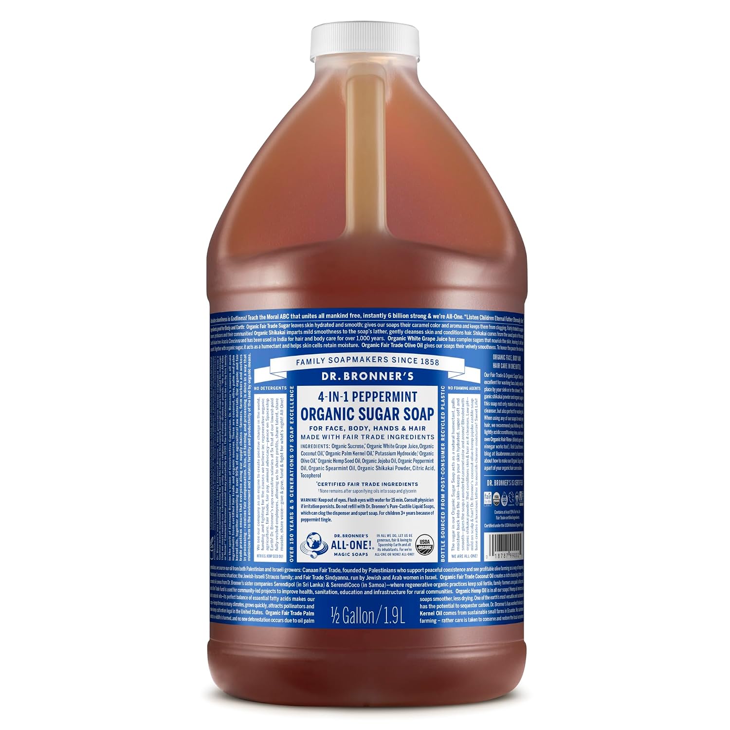 JABÓN LÍQUIDO DR. BRONNER'S ORGANIC SUGAR SOAP MENTA REFILL 64 OZ - 1