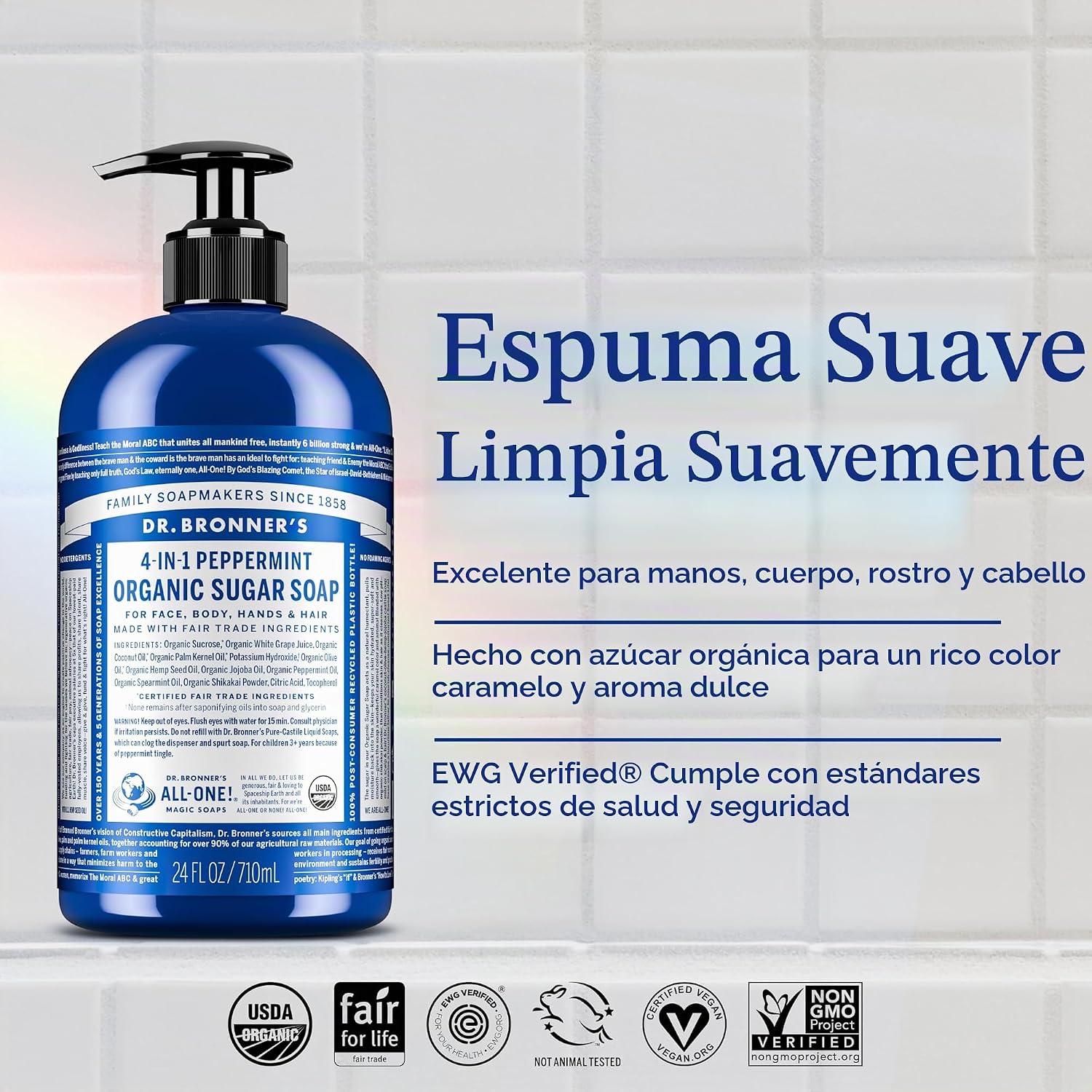 JABÓN LÍQUIDO DR. BRONNER'S ORGANIC SUGAR SOAP MENTA REFILL 64 OZ - 2