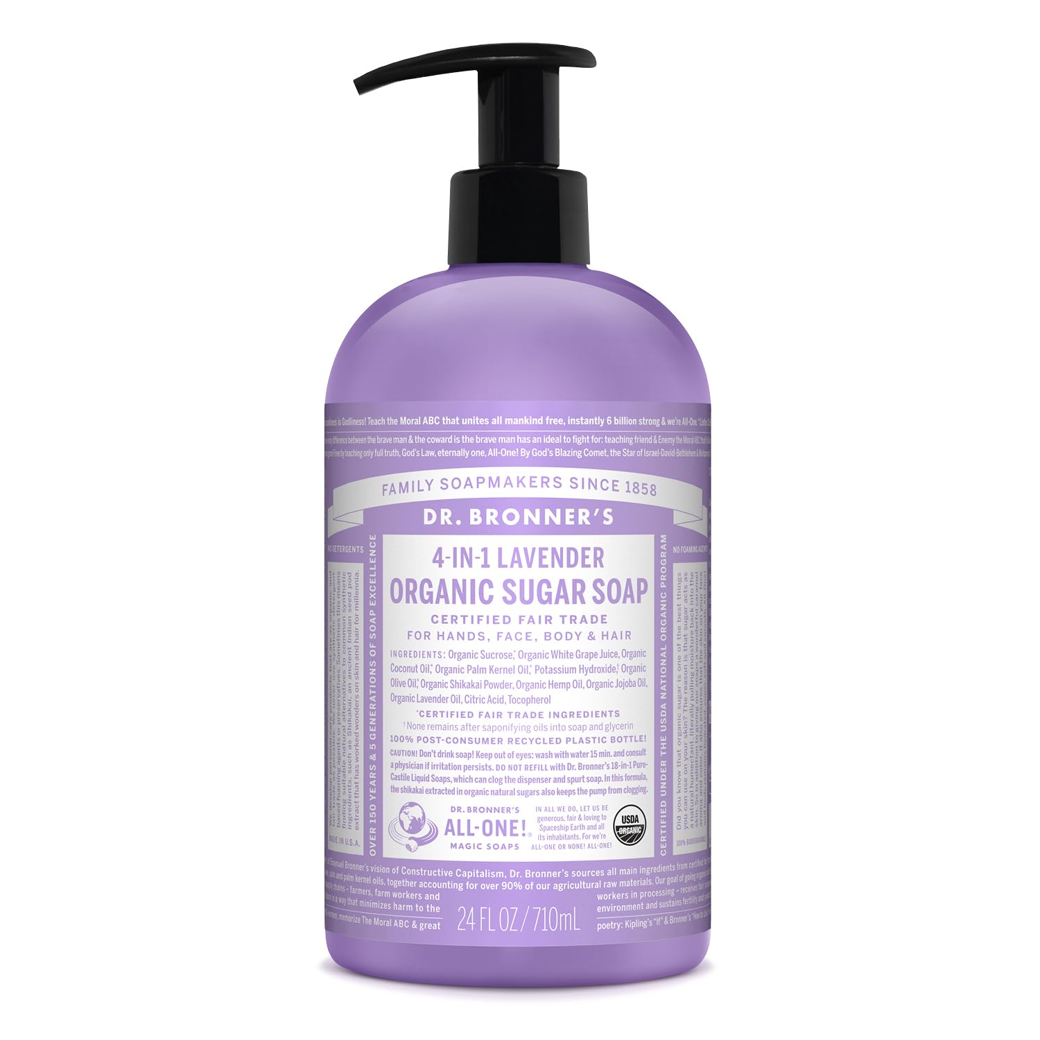 JABÓN LÍQUIDO ORGÁNICO DR. BRONNER'S SUGAR SOAP LAVANDA 24 OZ - 1