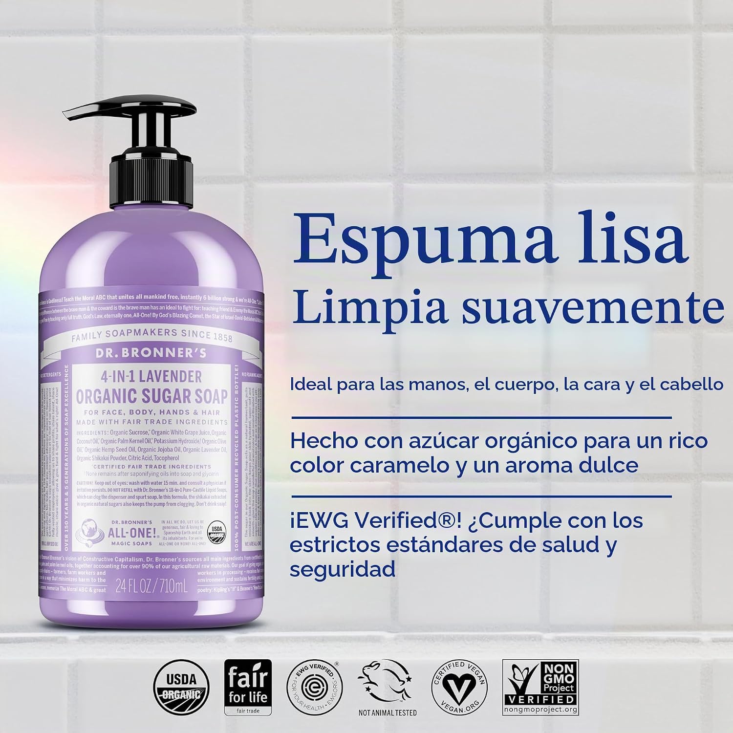 JABÓN LÍQUIDO ORGÁNICO DR. BRONNER'S SUGAR SOAP LAVANDA 24 OZ - 2
