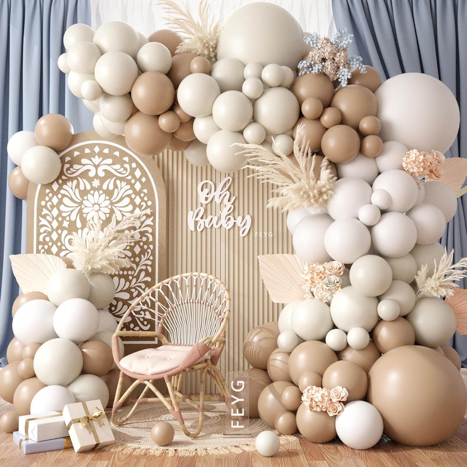 GUIRNALDA DE GLOBOS ARCH DOBLE RELLENO BEIGE TAN BOHO - 1