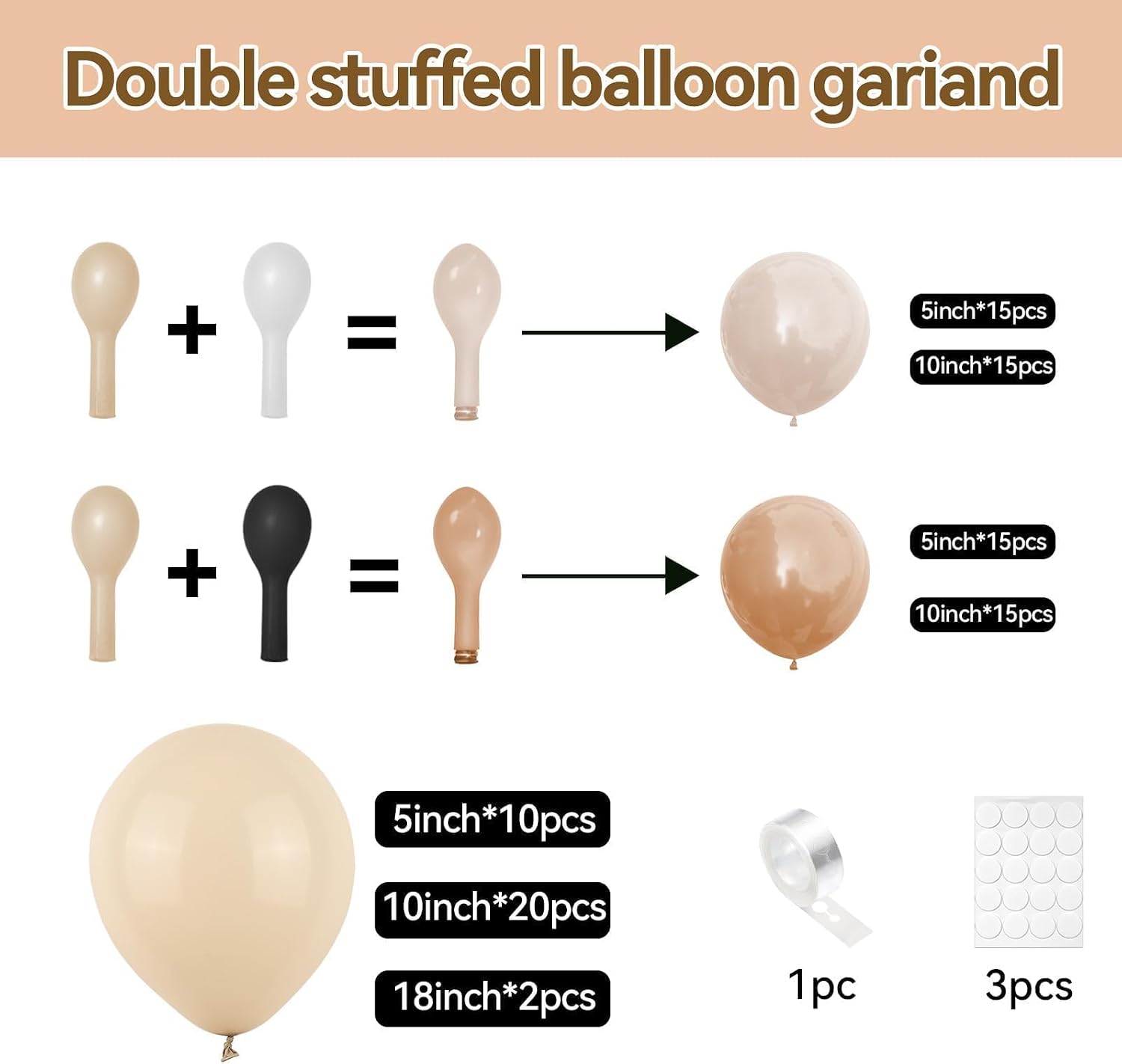 GUIRNALDA DE GLOBOS ARCH DOBLE RELLENO BEIGE TAN BOHO - 2