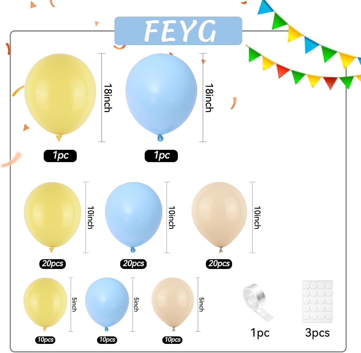 KIT DE GUIRNALDA DE GLOBOS AZUL Y AMARILLO PASTEL PARA DECORACIÓN DE FIESTA - 2