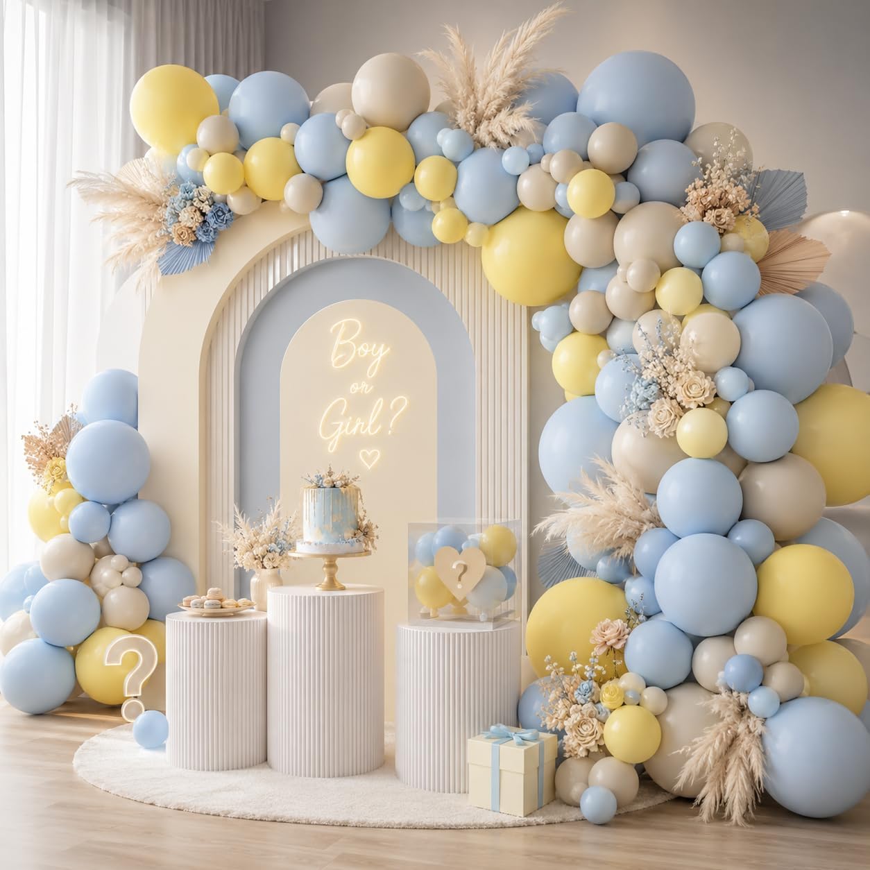 KIT DE GUIRNALDA DE GLOBOS AZUL Y AMARILLO PASTEL PARA DECORACIÓN DE FIESTA - 3