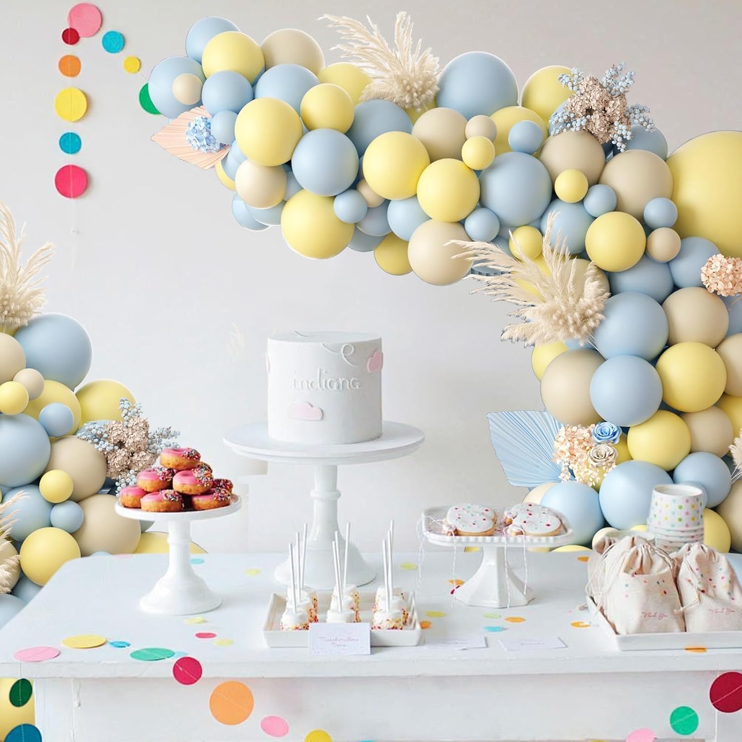 KIT DE GUIRNALDA DE GLOBOS AZUL Y AMARILLO PASTEL PARA DECORACIÓN DE FIESTA - 5
