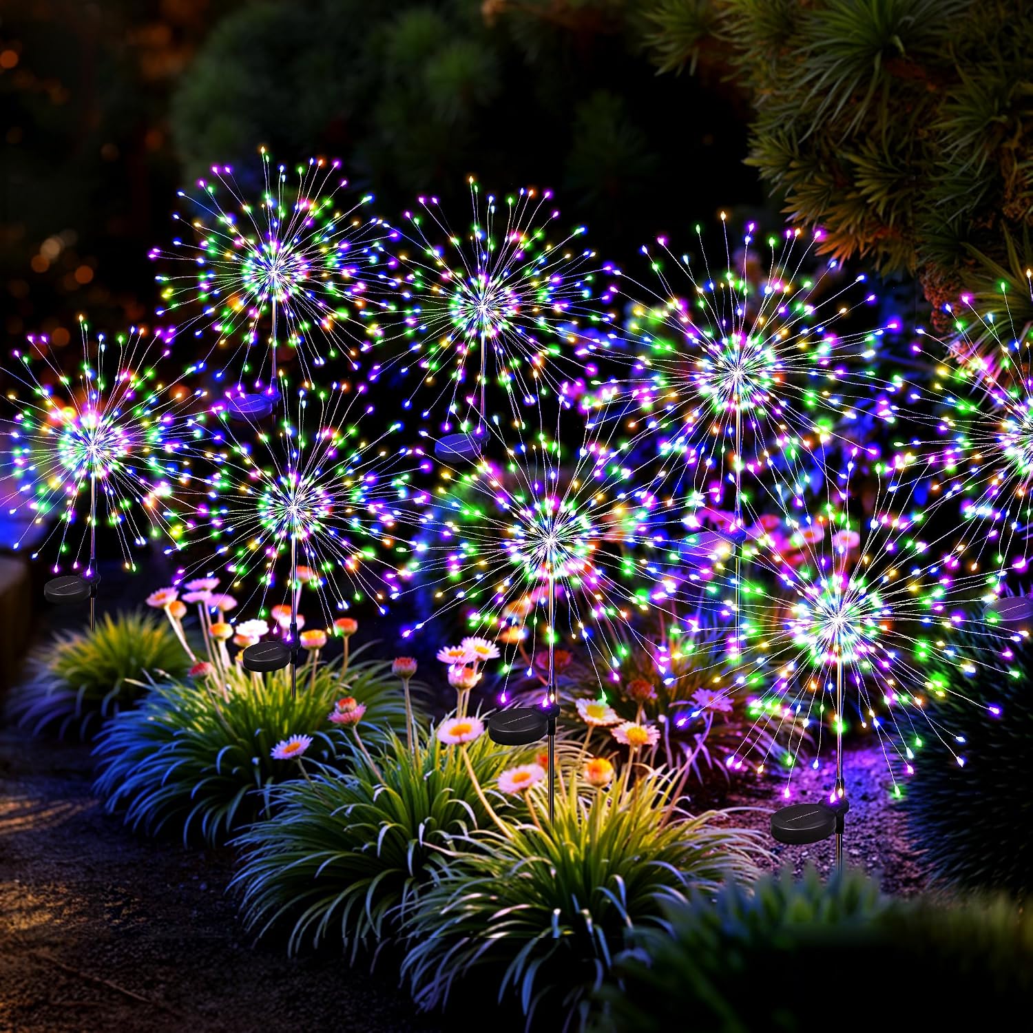 ESTACAS SOLARES PARA JARDÍN SUNCKET 8 PIEZAS LUZ MULTICOLOR FUEGOS ARTIFICIALES - 1