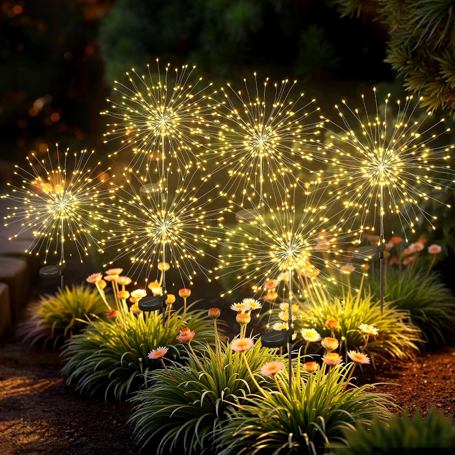 ESTACAS SOLARES PARA JARDÍN SUNCKET 6 PIEZAS 120 LED LUZ BLANCA - 1