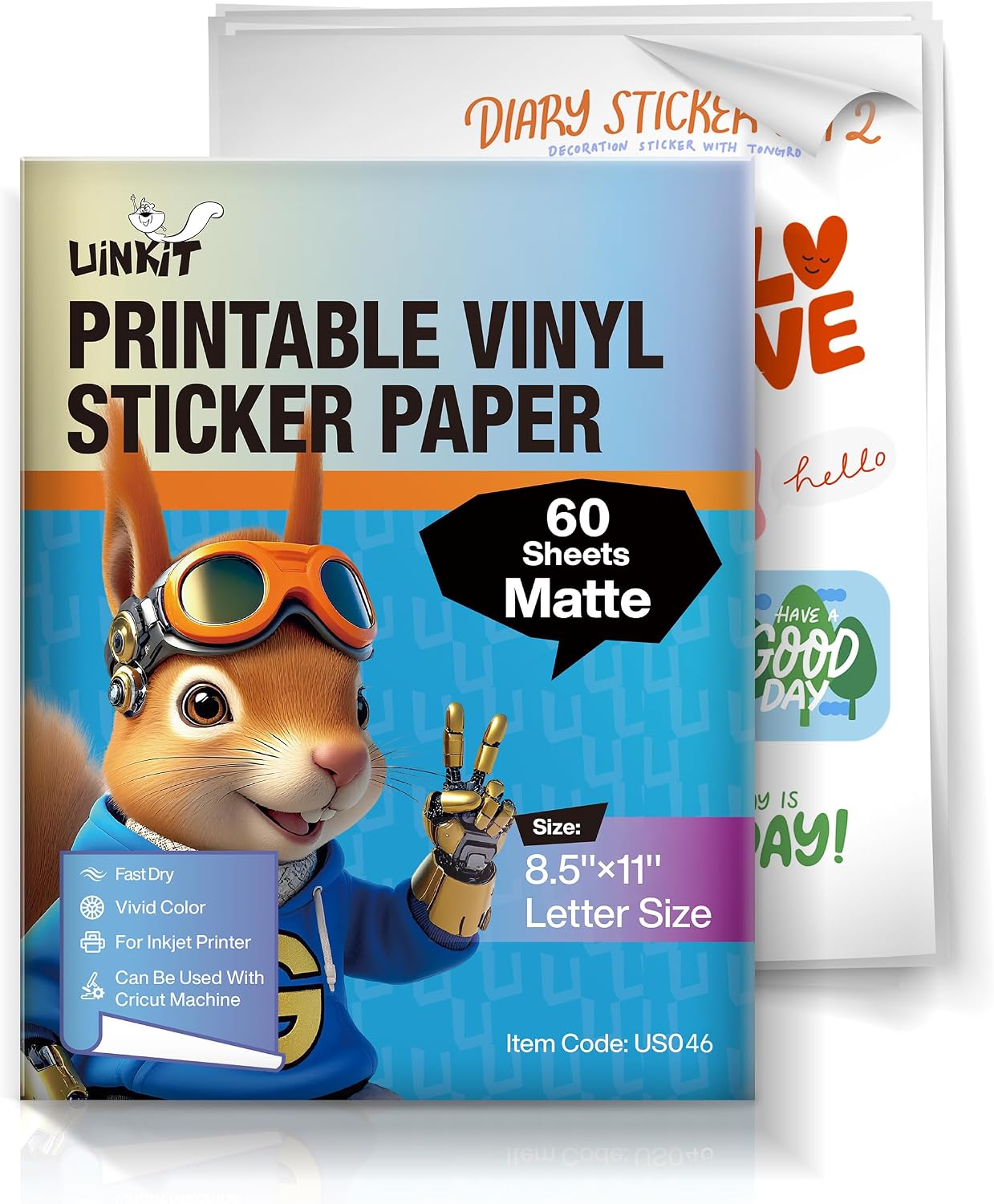 PAPEL ADHESIVO PARA IMPRESIÓN UINKIT MATE 8.5X11 PULGADAS 60 HOJAS - 1