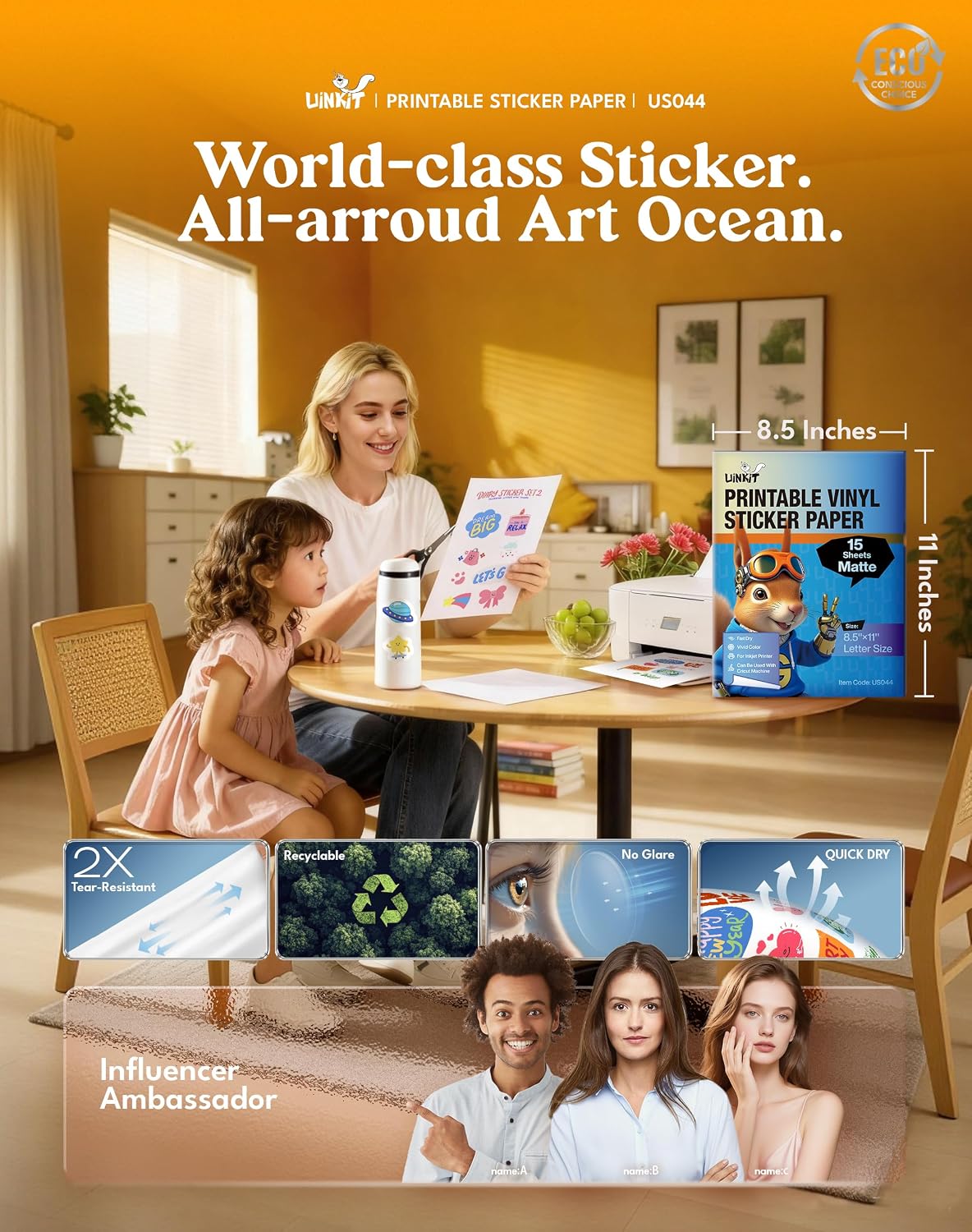 PAPEL ADHESIVO PARA IMPRESIÓN UINKIT MATE 8.5X11 PULGADAS 60 HOJAS - 2