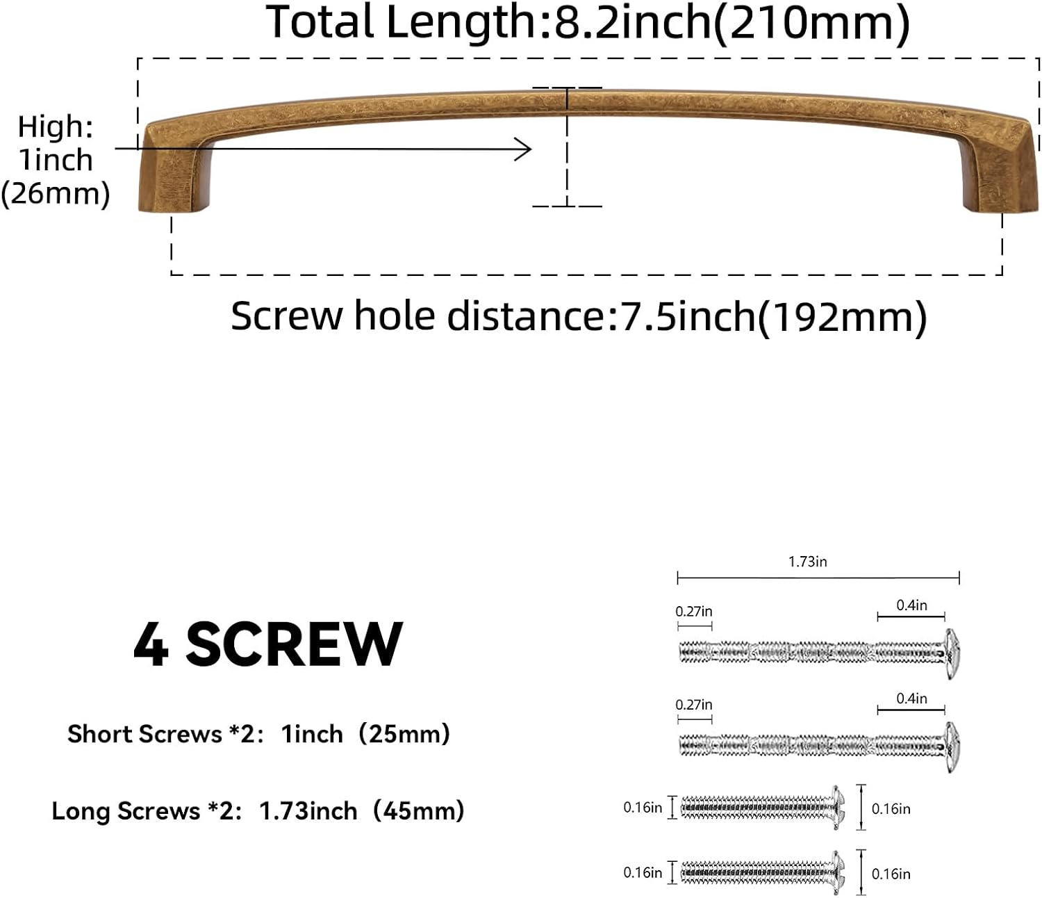 MANIJA PARA MUEBLE 7.5 PULGADAS LATÓN ANTIGUO PAQUETE DE 6 UNIDADES - 2