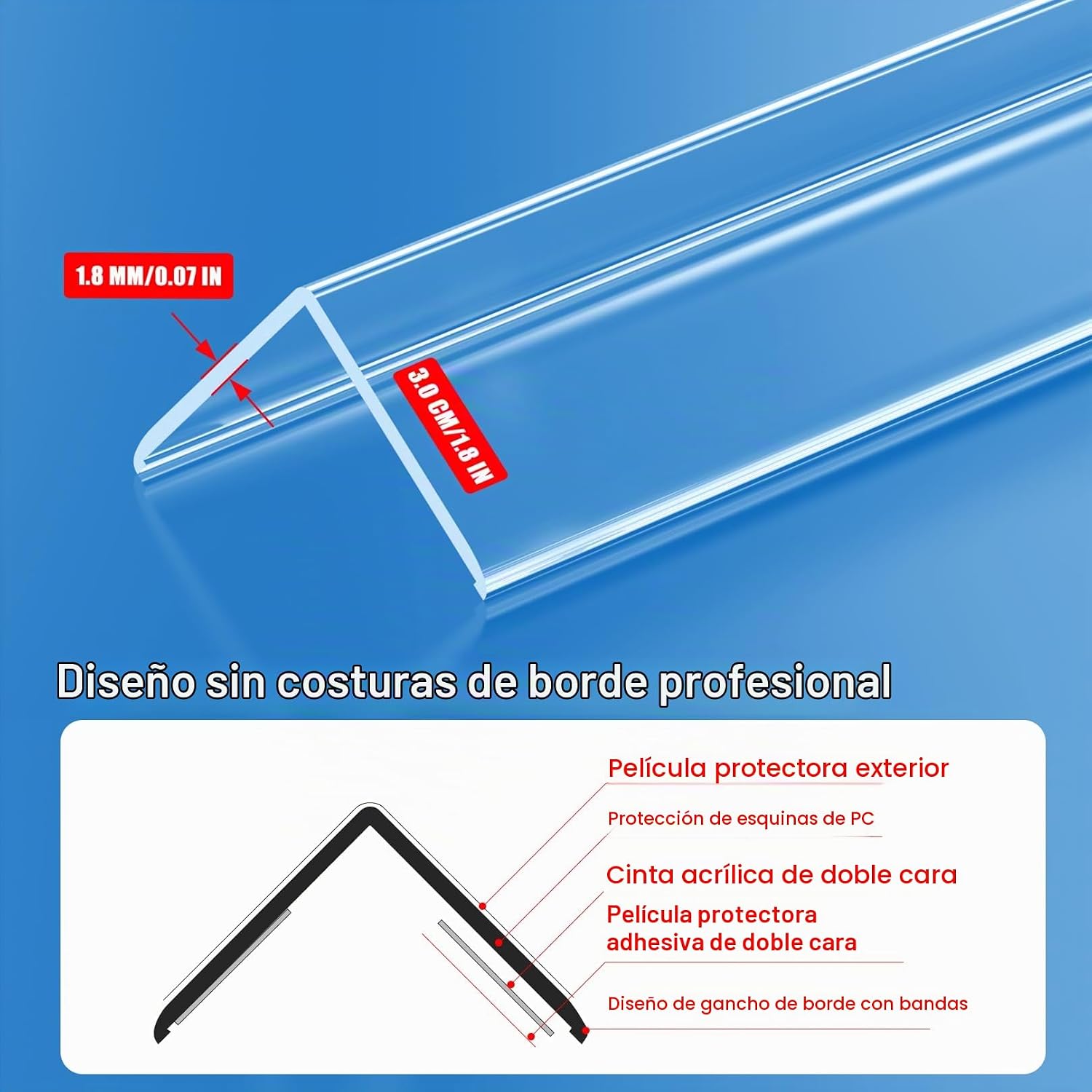 PROTECTORES DE ESQUINA MONOID TRANSPARENTES 57.8 PULGADAS - GUARDIAS DE SEGURIDAD PARA BORDES (6 PIEZAS) - 2