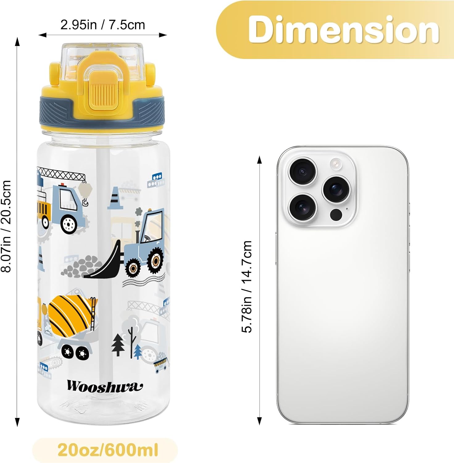 BOTELLA DE AGUA PARA NIÑOS 20 OZ OMEDECAL FRESA/EXCAVADORA - 4