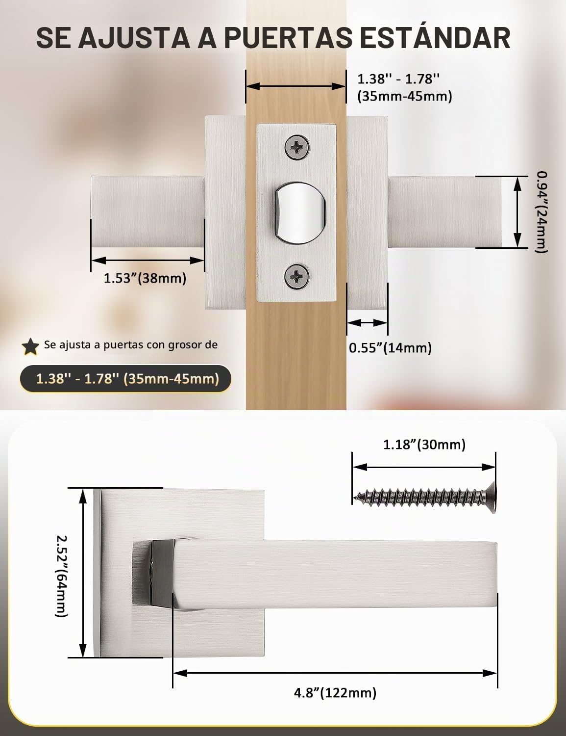 MANIJA PARA PUERTA TINEWA NÍQUEL CEPILLADO JUEGO DE 3 PIEZAS - 2