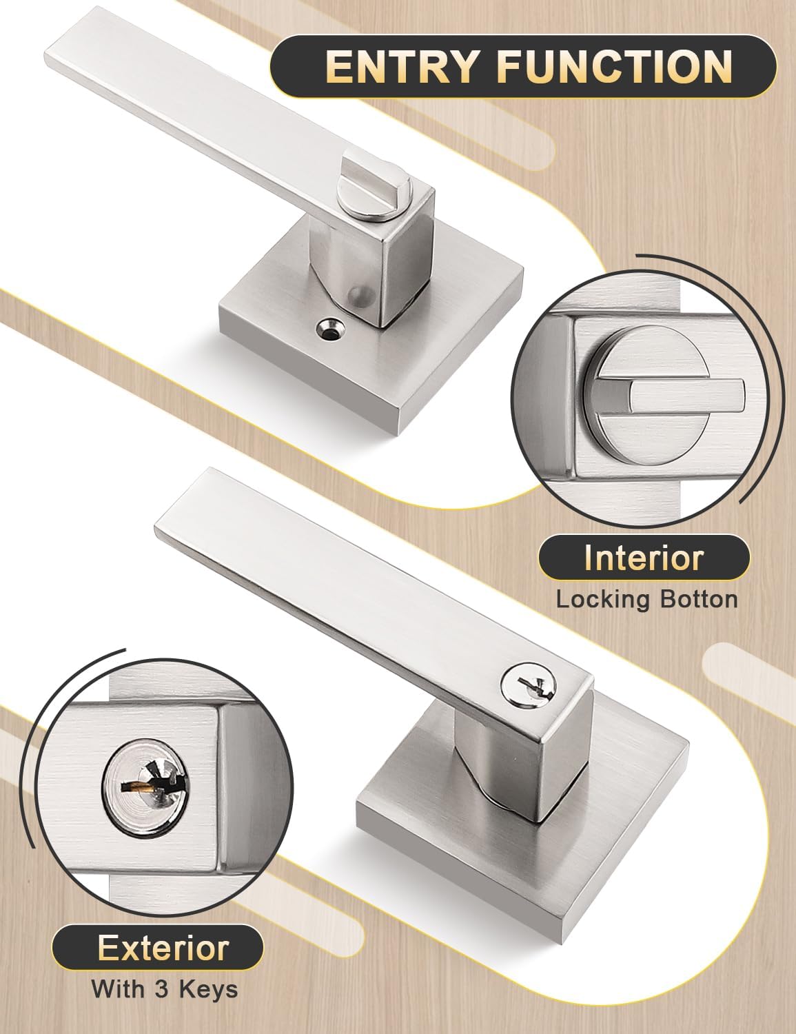 MANIJA PARA PUERTA TINEWA CUADRADA CON CERRADURA Y LLAVE NÍQUEL CEPILLADO PACK 2 UNIDADES - 4