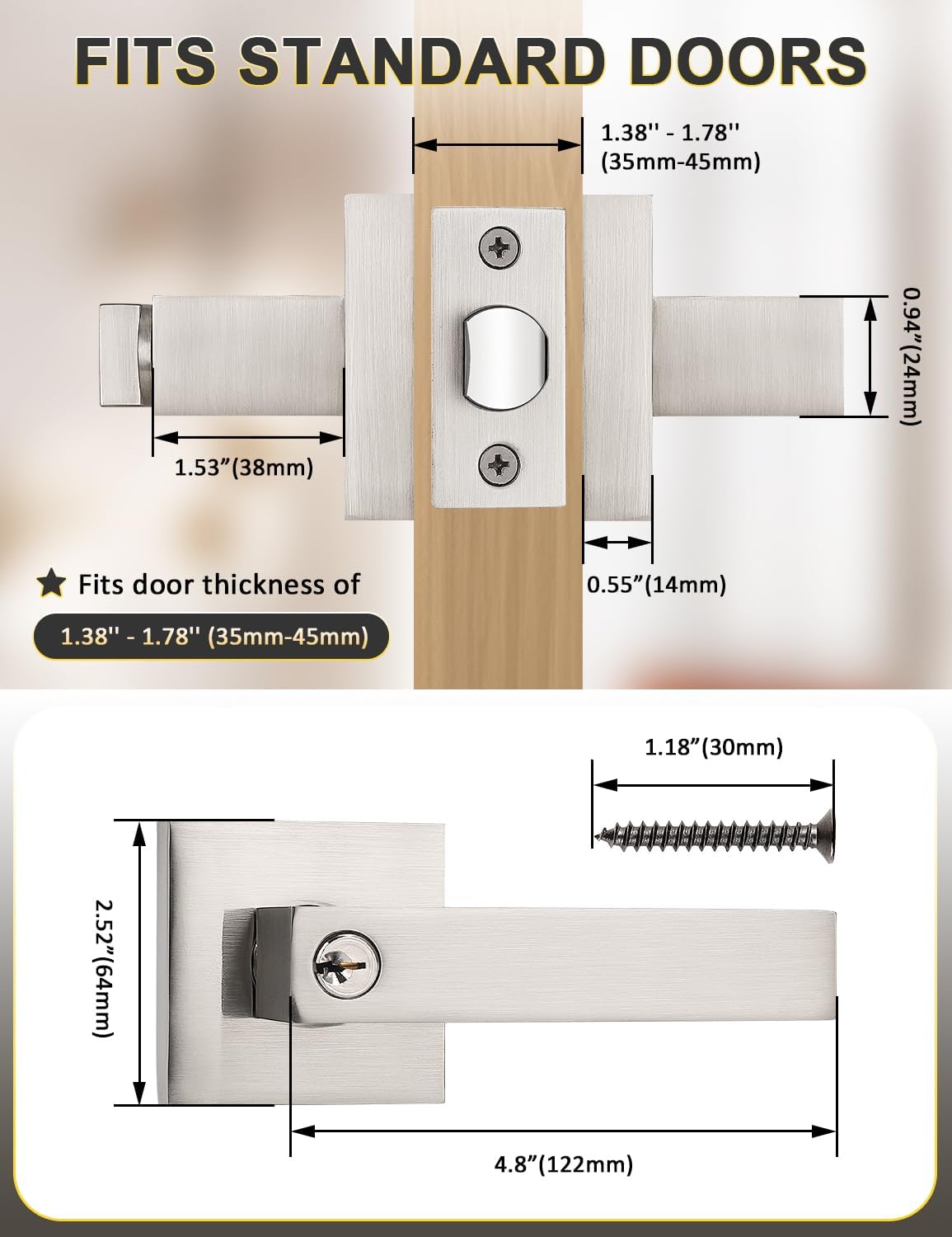 MANIJA PARA PUERTA TINEWA CUADRADA CON CERRADURA Y LLAVE NÍQUEL CEPILLADO PACK 2 UNIDADES - 5