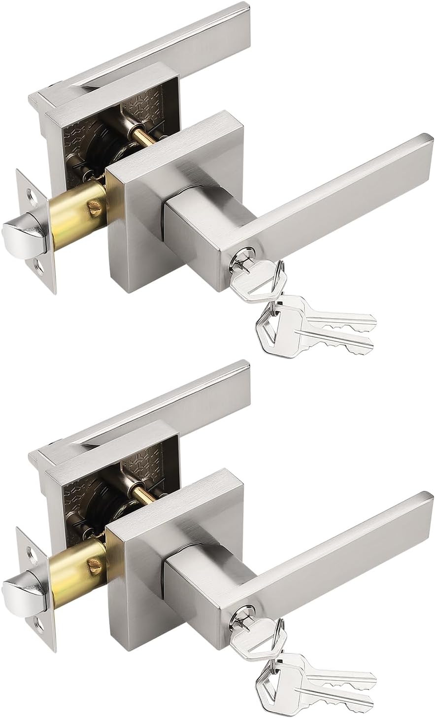 MANIJA PARA PUERTA TINEWA ENTRADA CON LLAVE NÍQUEL CEPILLADO PACK 2 UNIDADES - 1
