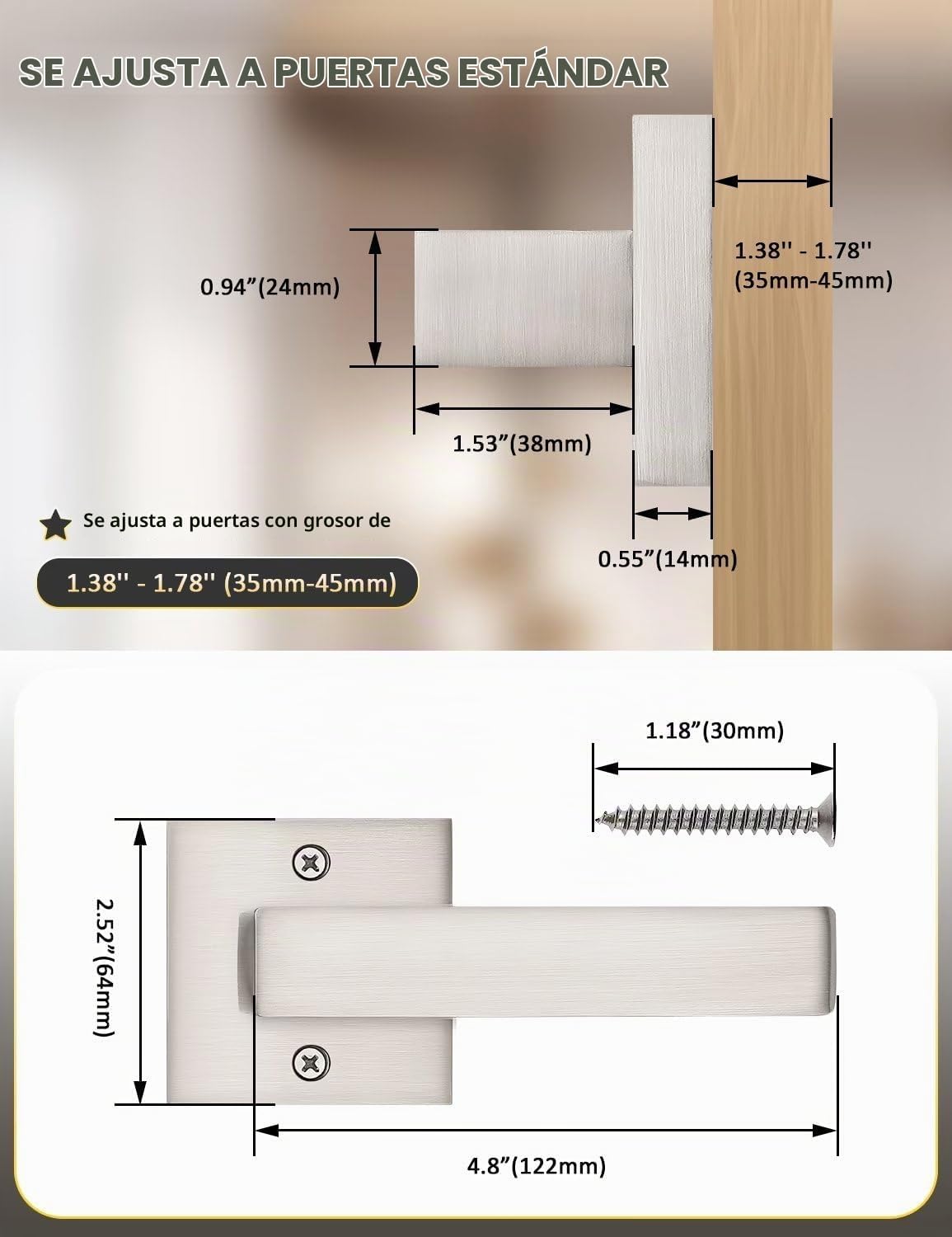 MANIJA PARA PUERTA DUMMY TINEWA NÍQUEL CEPILLADO REVERSIBLE PARA AMBAS MANOS PACK 2 - 2