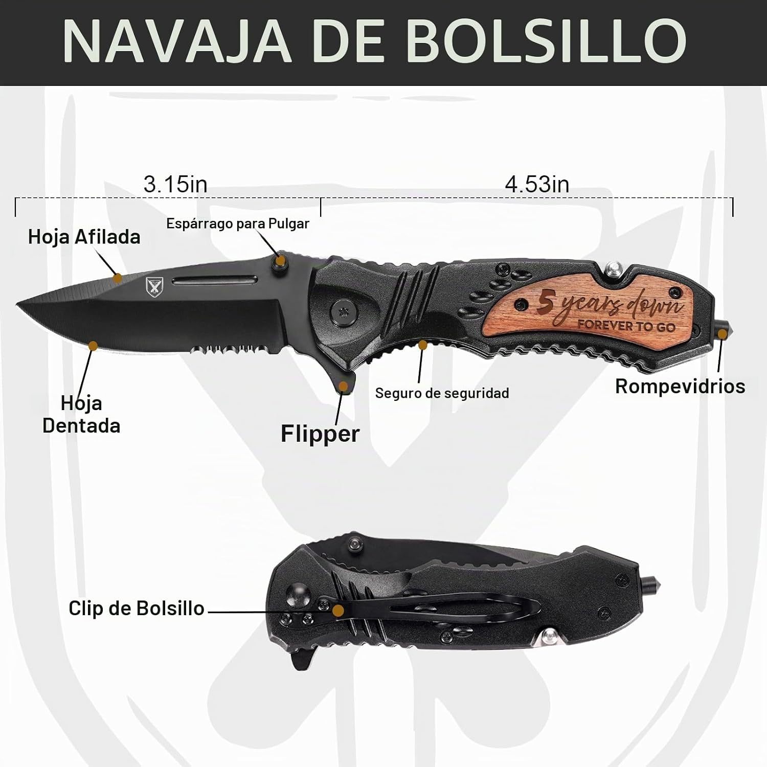 NAVAJA DE BOLSILLO TITORLD 5 AÑOS ANIVERSARIO CON MANGO DE MADERA GRABADO 7.8 PULGADAS - 2