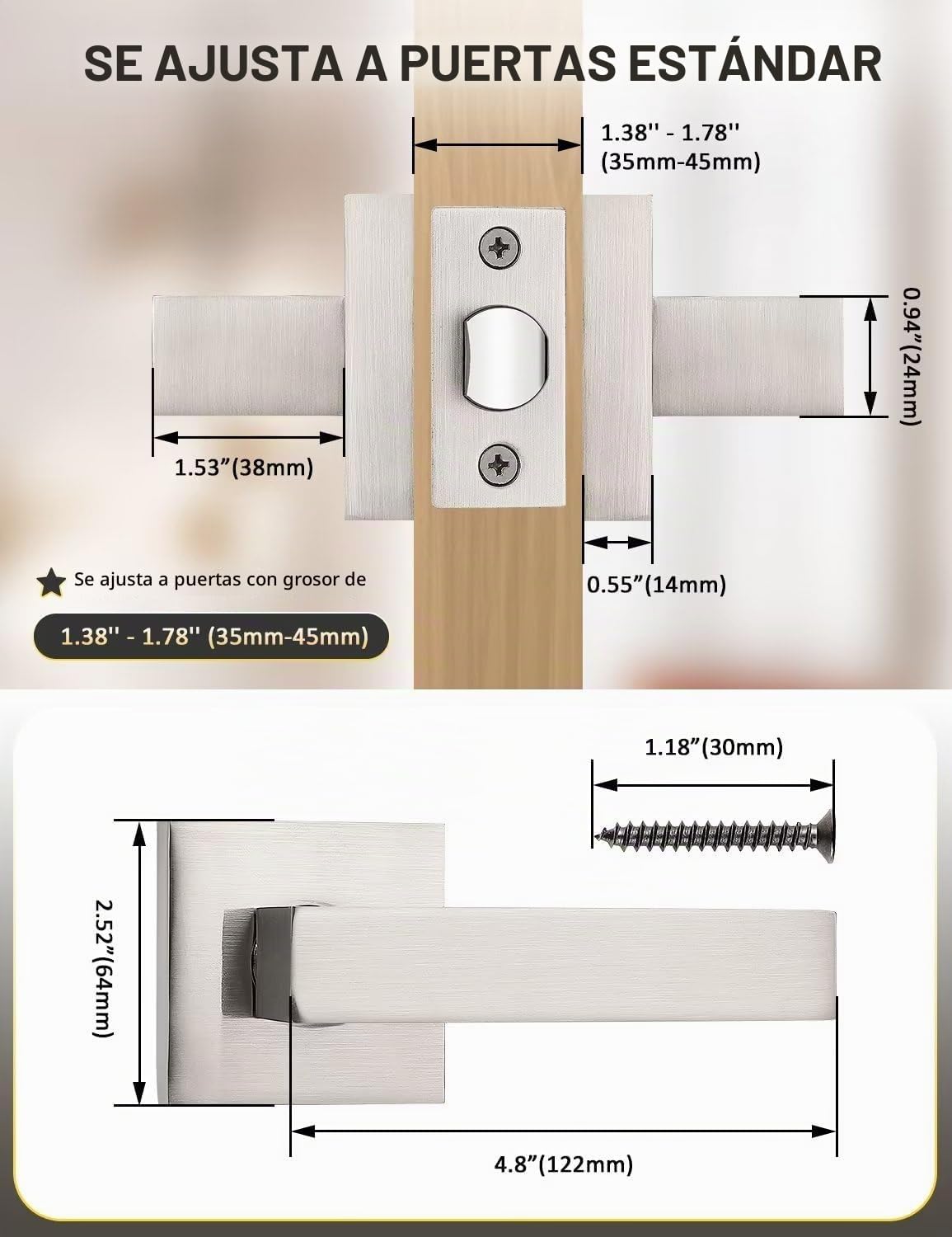 MANIJA PARA PUERTA TINEWA NÍQUEL CEPILLADO JUEGO DE 5 PIEZAS - 2